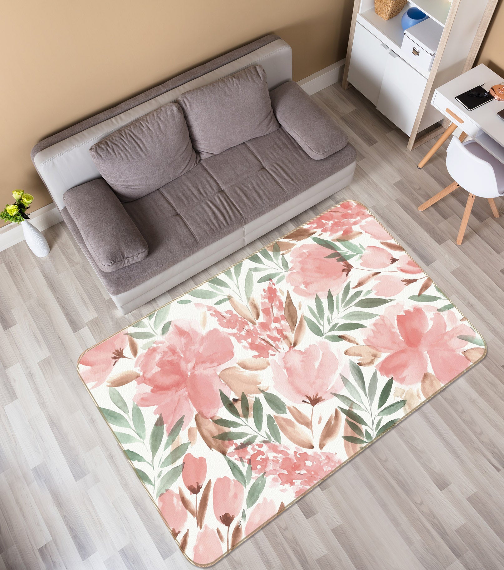 3D Pink Flowers Leaf 30200 Non Slip Rug Mat