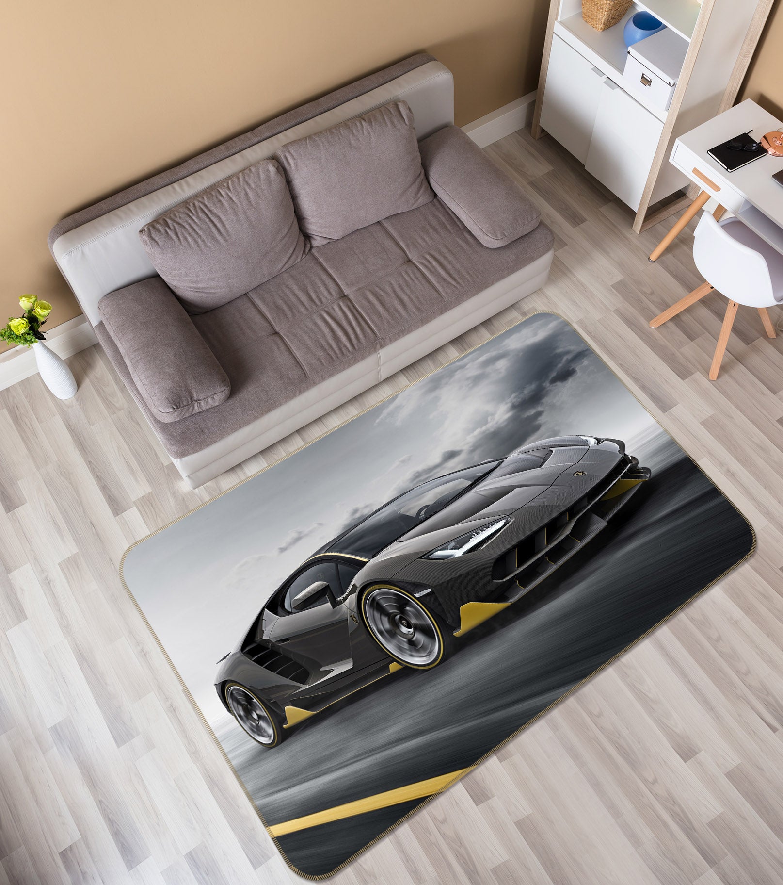 3D Black Sports Car 42063 Vehicle Non Slip Rug Mat