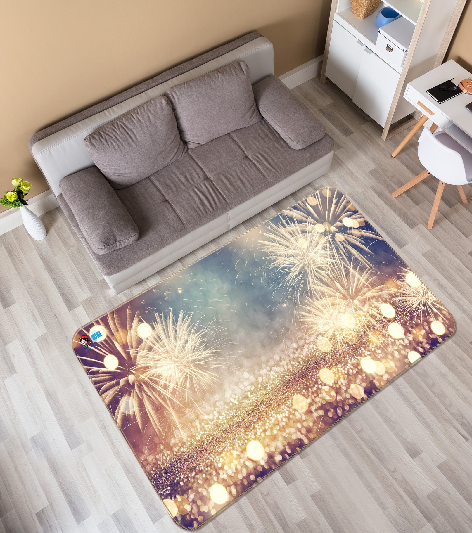 3D Firework Light 55082 Christmas Non Slip Rug Mat Xmas