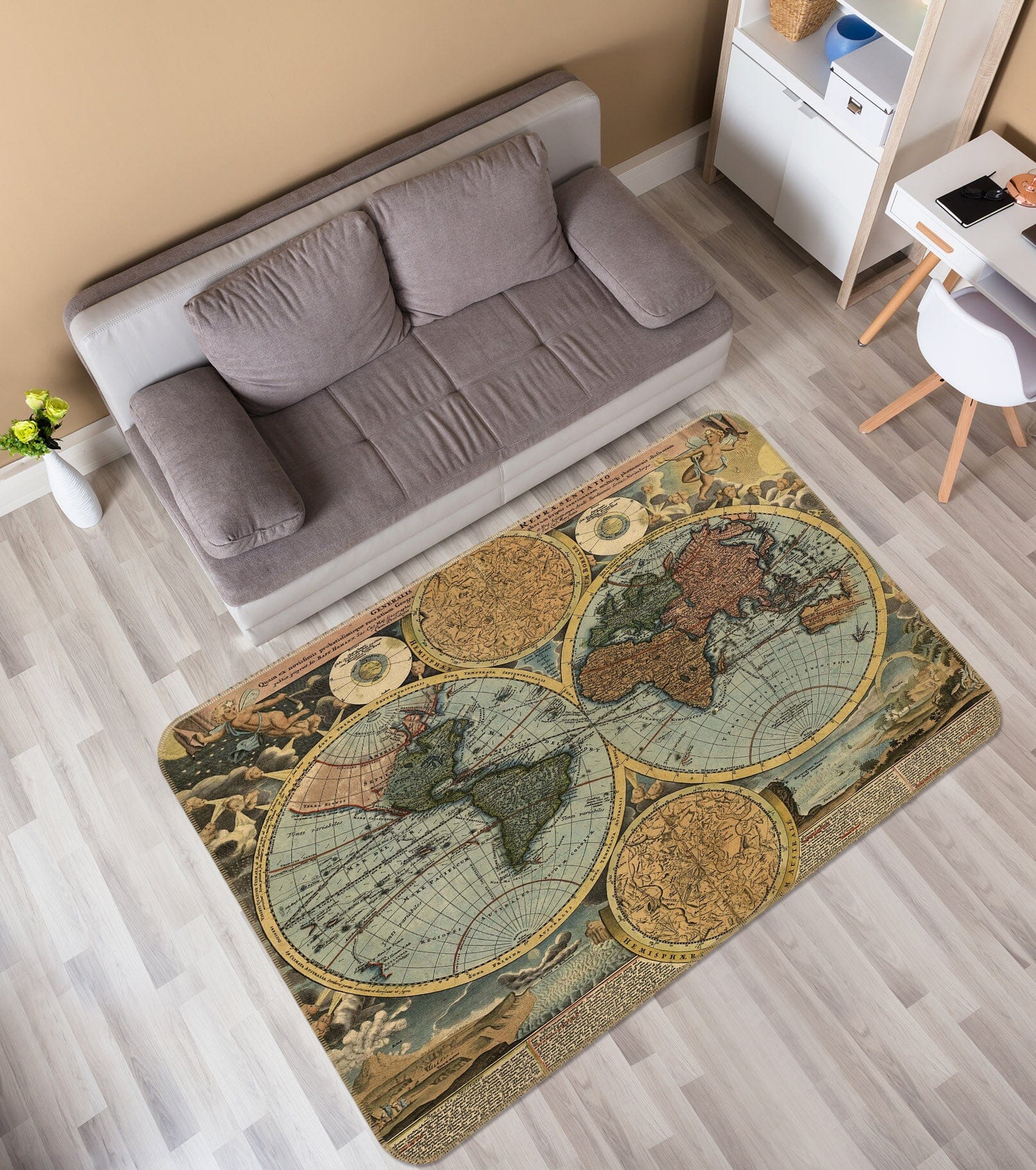 3D Yellow Globe 210 World Map Non Slip Rug Mat Mat AJ Creativity Home 
