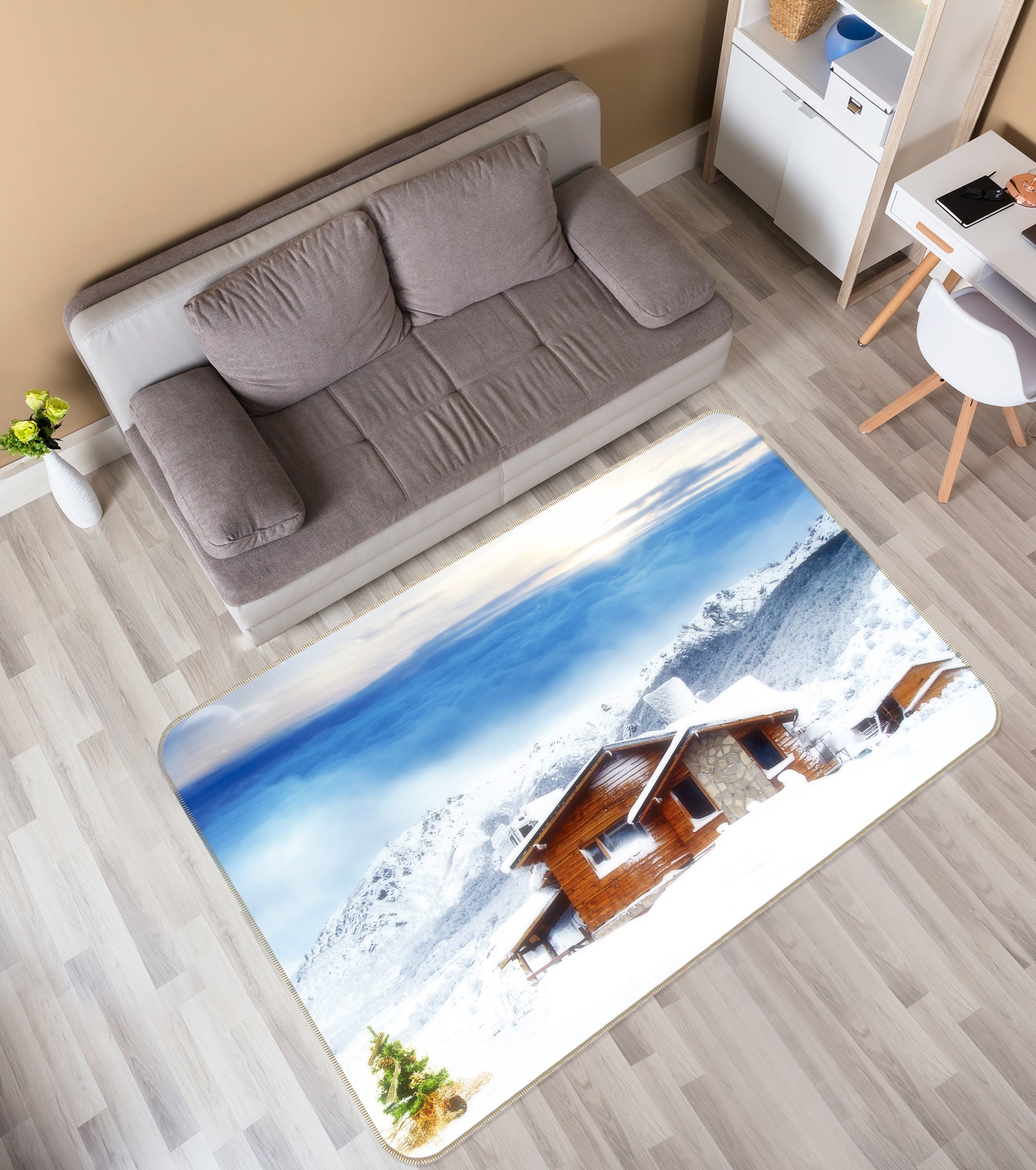 3D House In Snow 75171 Non Slip Rug Mat