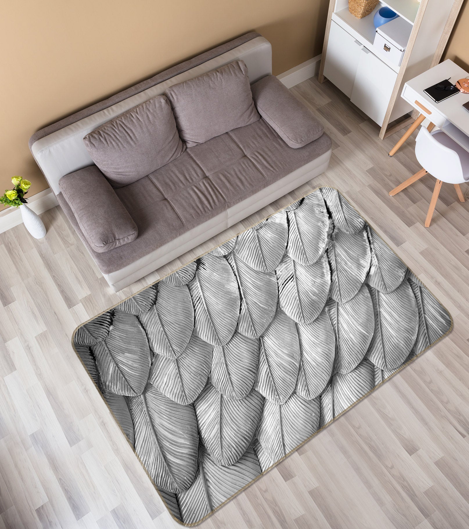 3D Feather Pattern 35026 Non Slip Rug Mat