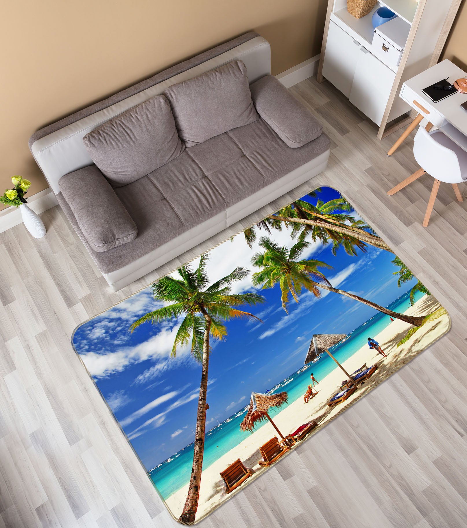 3D Seaside Coconut Tree 34125 Non Slip Rug Mat