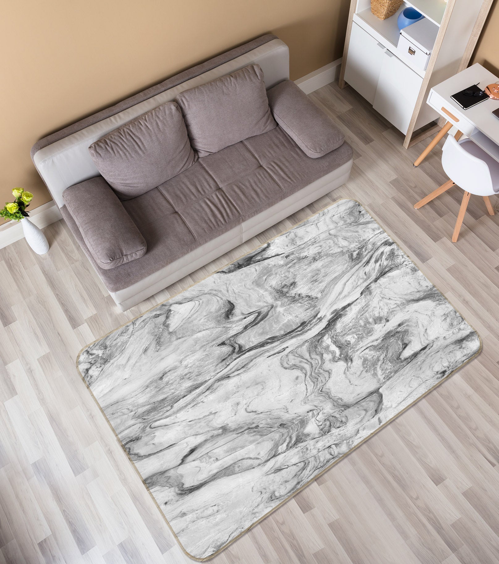 3D Gray Marble Pattern 27121 Non Slip Rug Mat