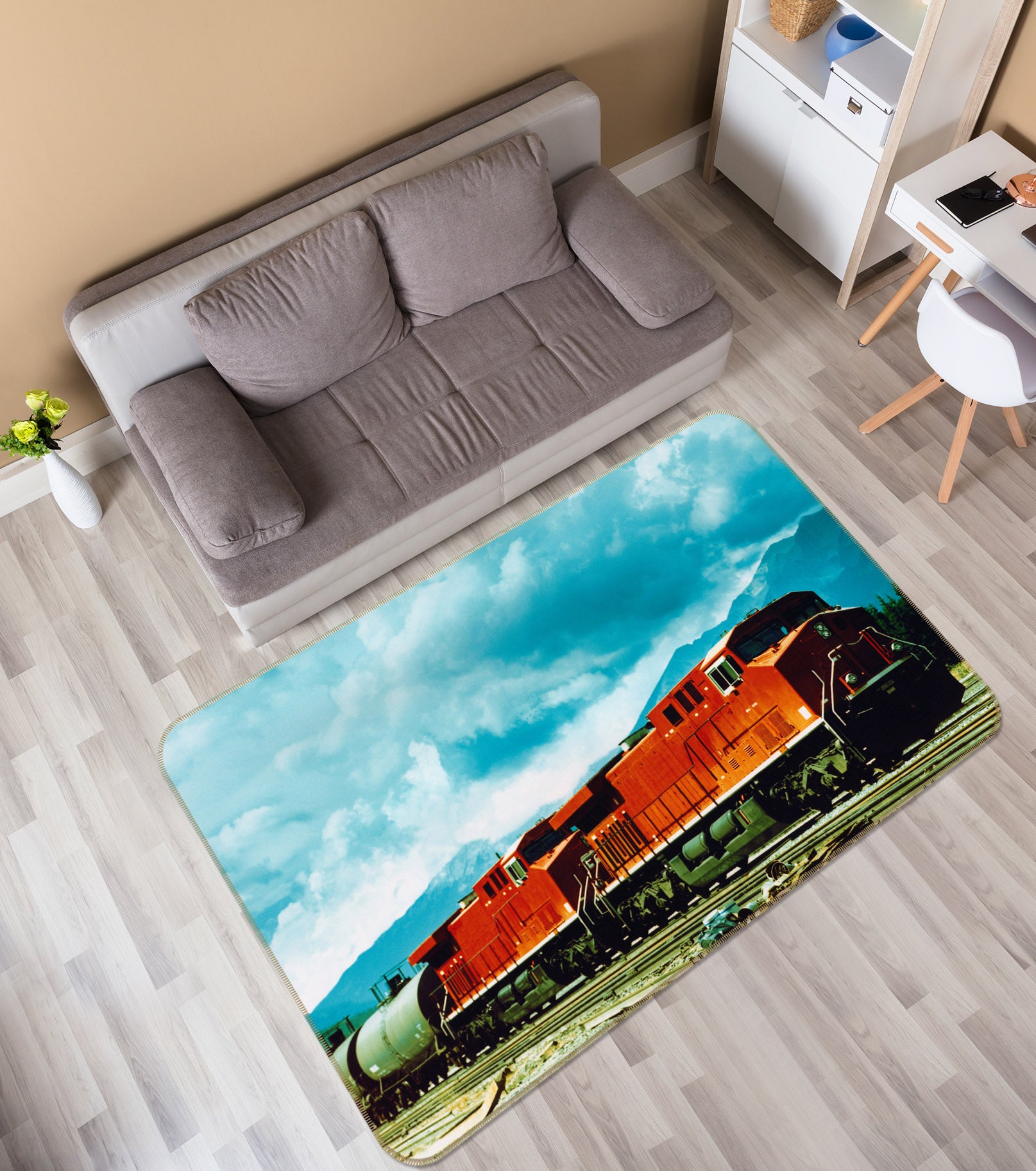 3D Red Train 68039 Vehicle Non Slip Rug Mat