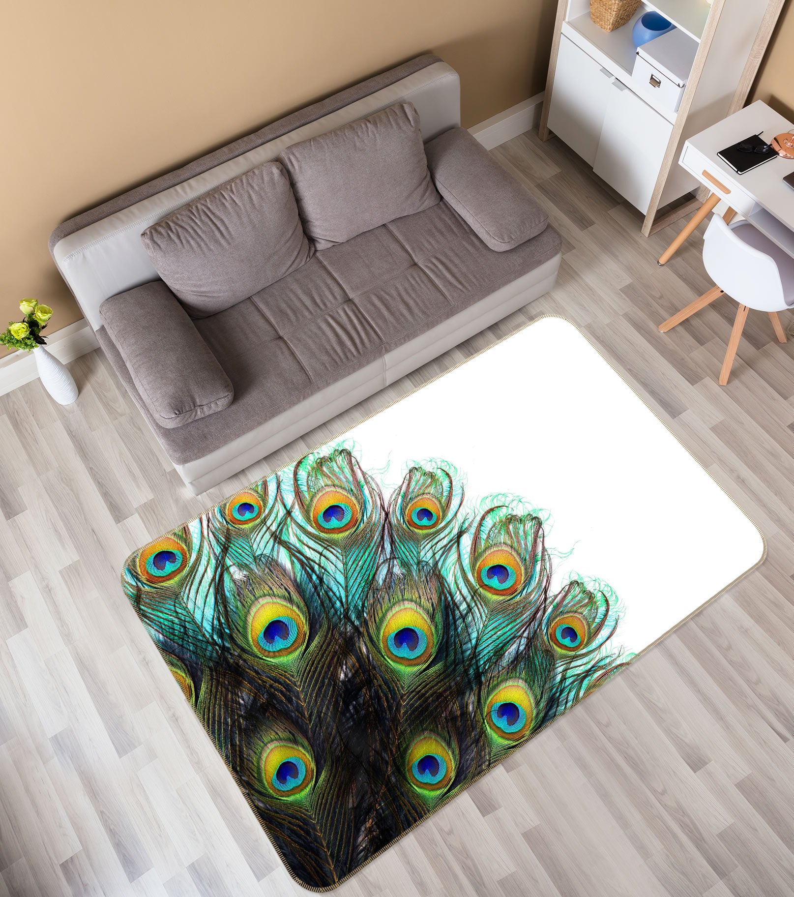 3D Peacock Feather 37078 Non Slip Rug Mat