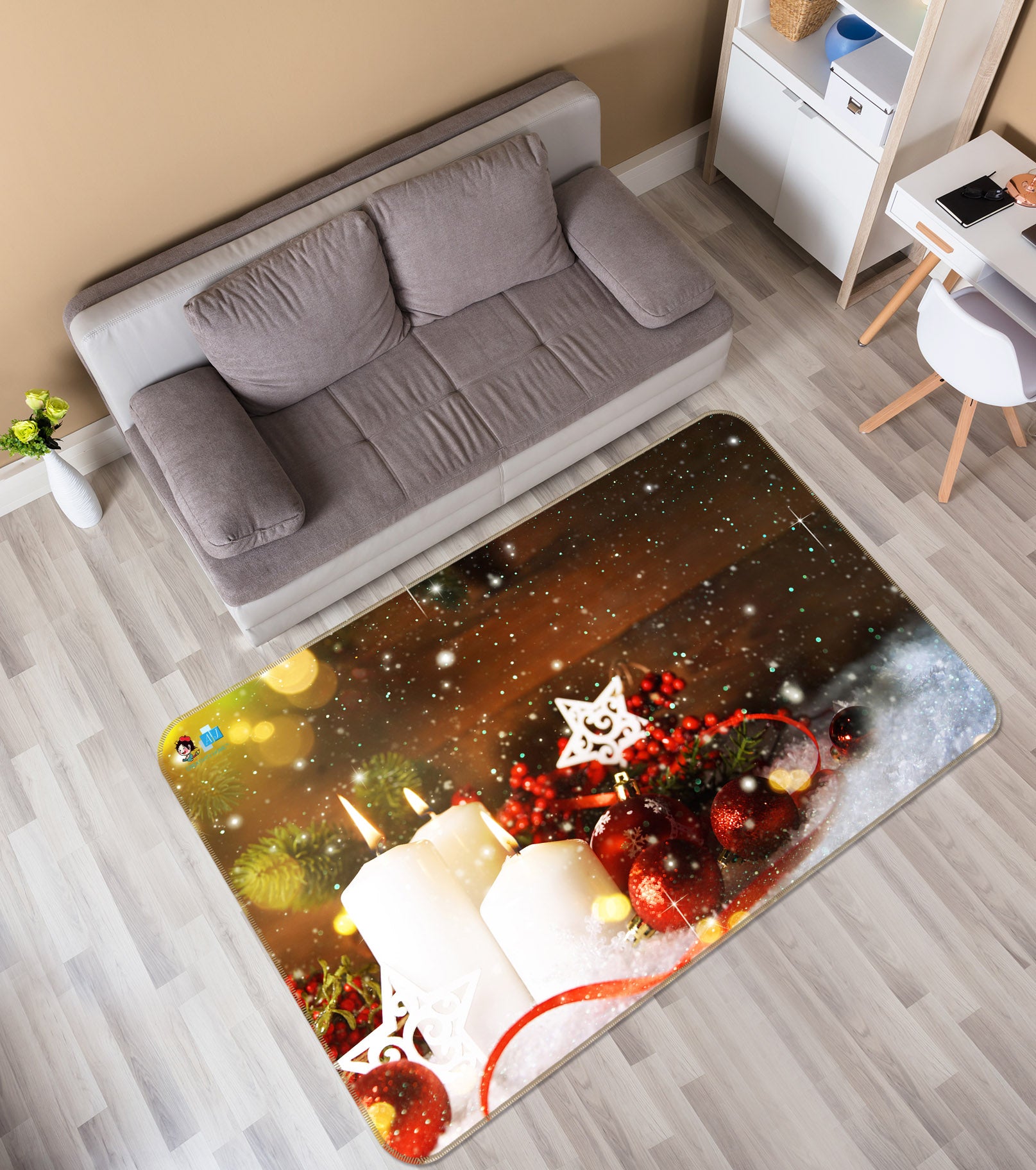 3D White Candle 55087 Christmas Non Slip Rug Mat Xmas