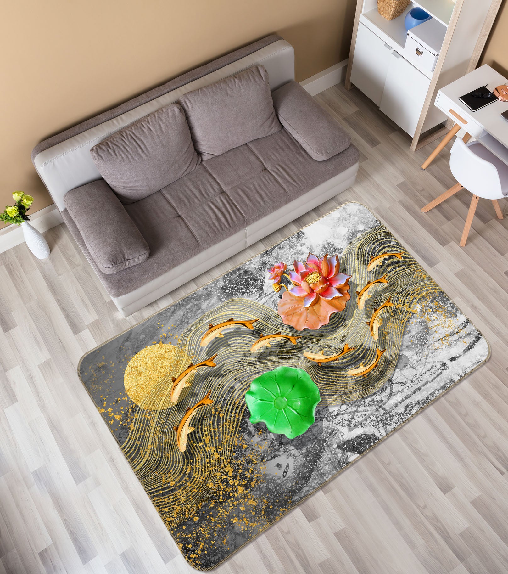 3D Goldfish Lotus 34052 Non Slip Rug Mat