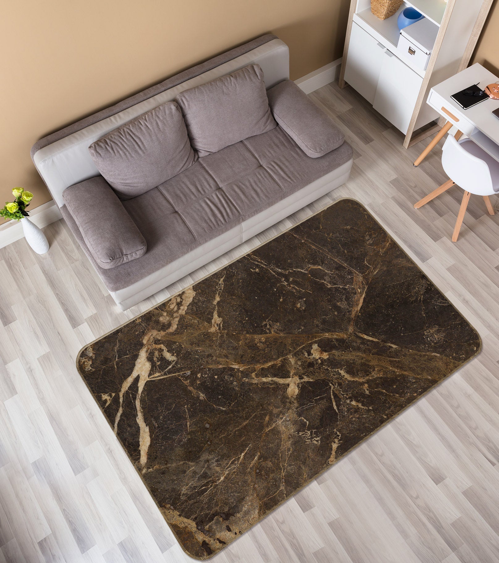 3D Dark Brown Marble 31009 Non Slip Rug Mat