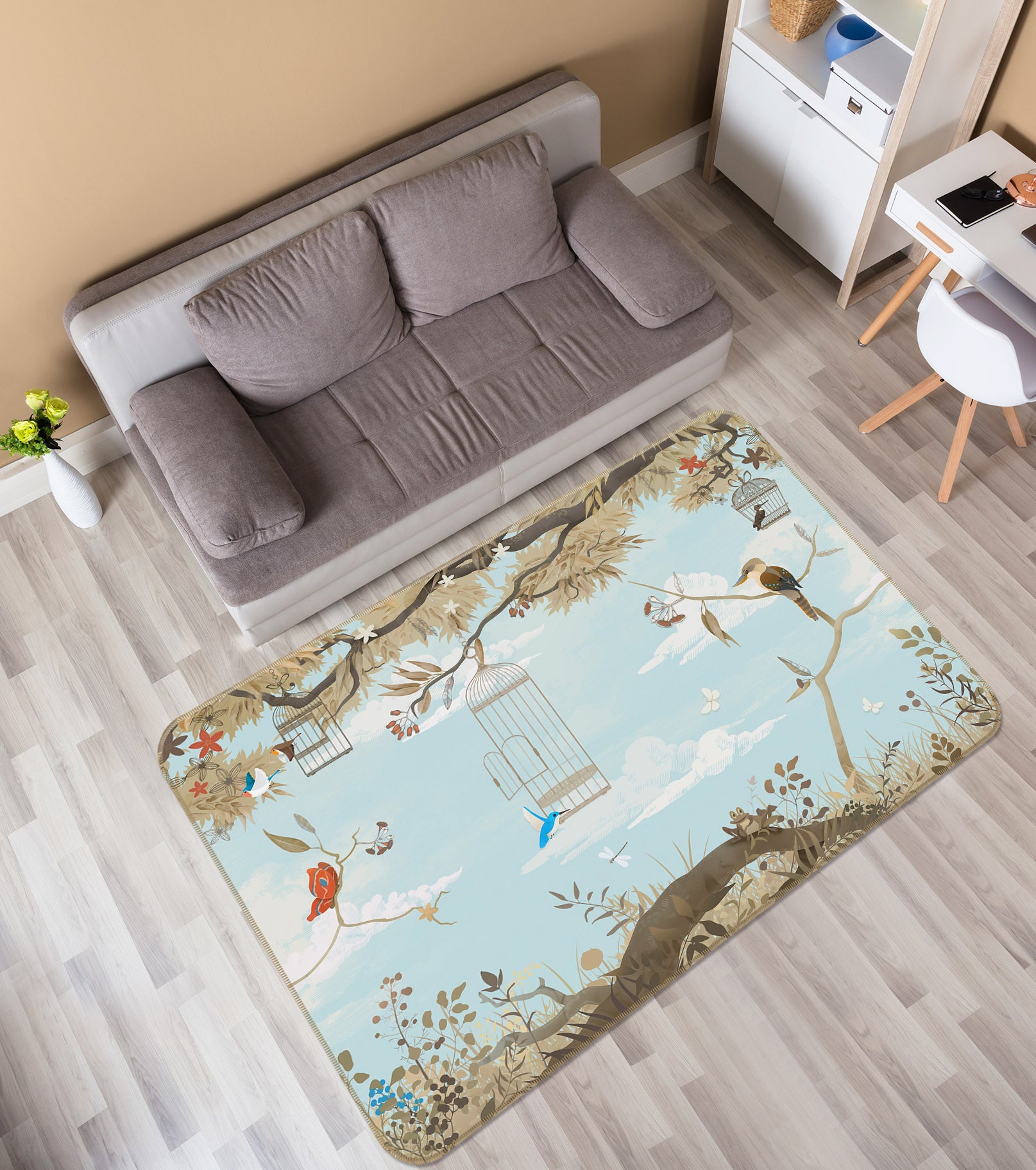 3D Branches Bird 34045 Non Slip Rug Mat