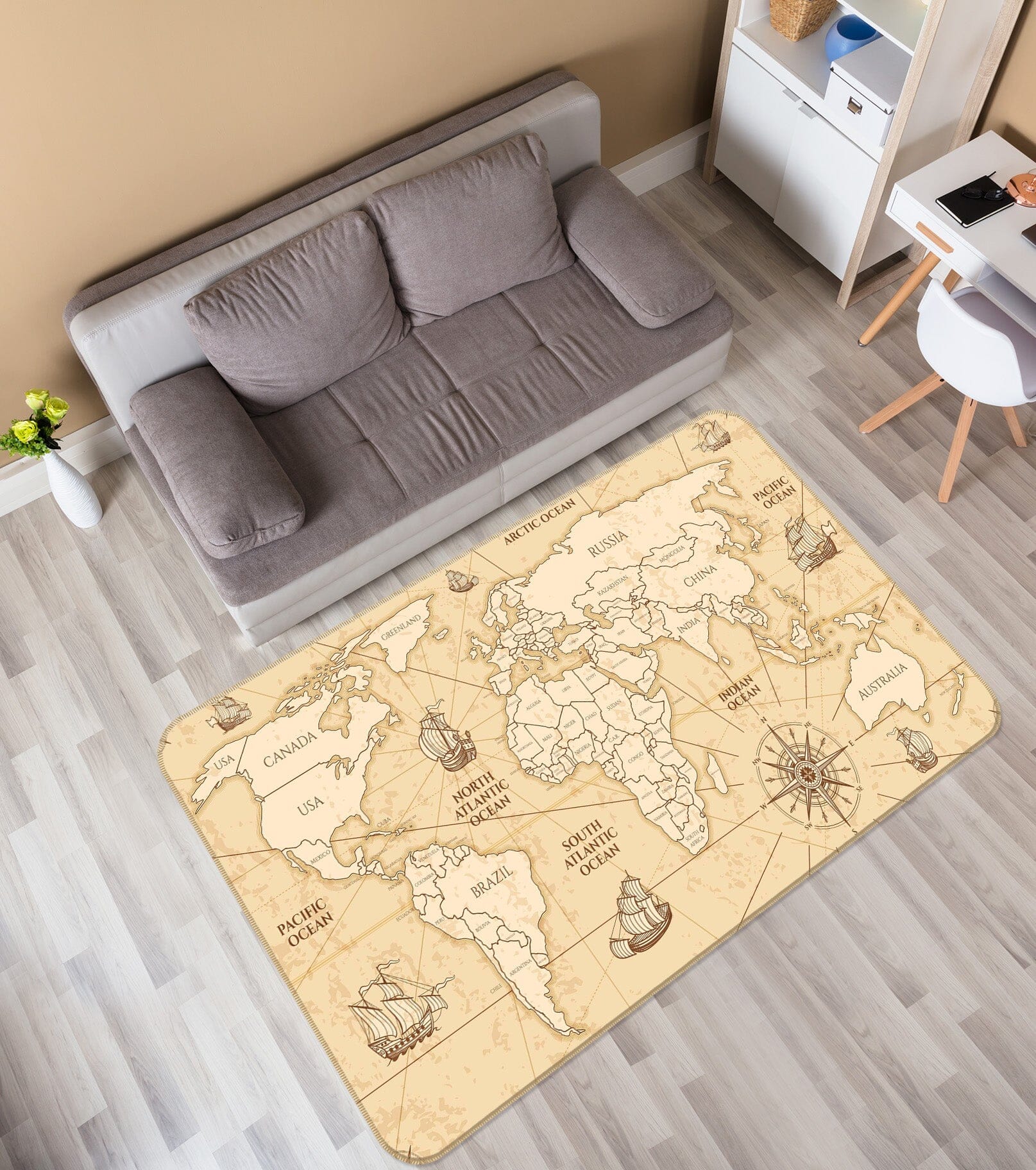 3D Nautical Route 318 World Map Non Slip Rug Mat Mat AJ Creativity Home 