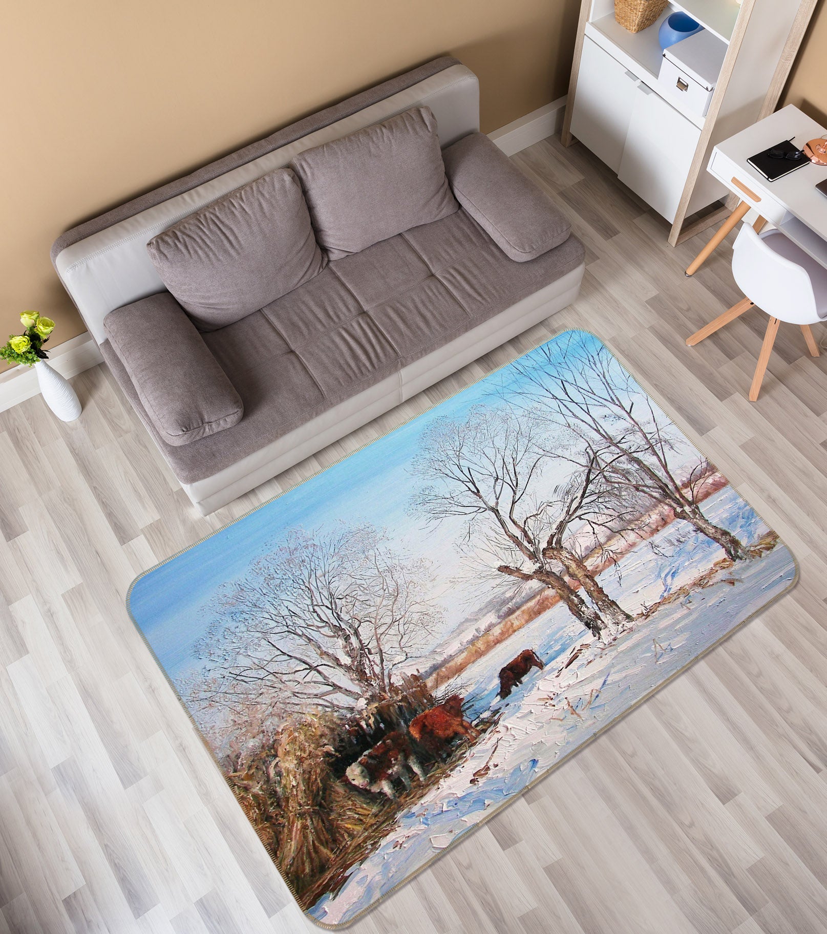 3D Snowfield Dead Tree 33150 Non Slip Rug Mat