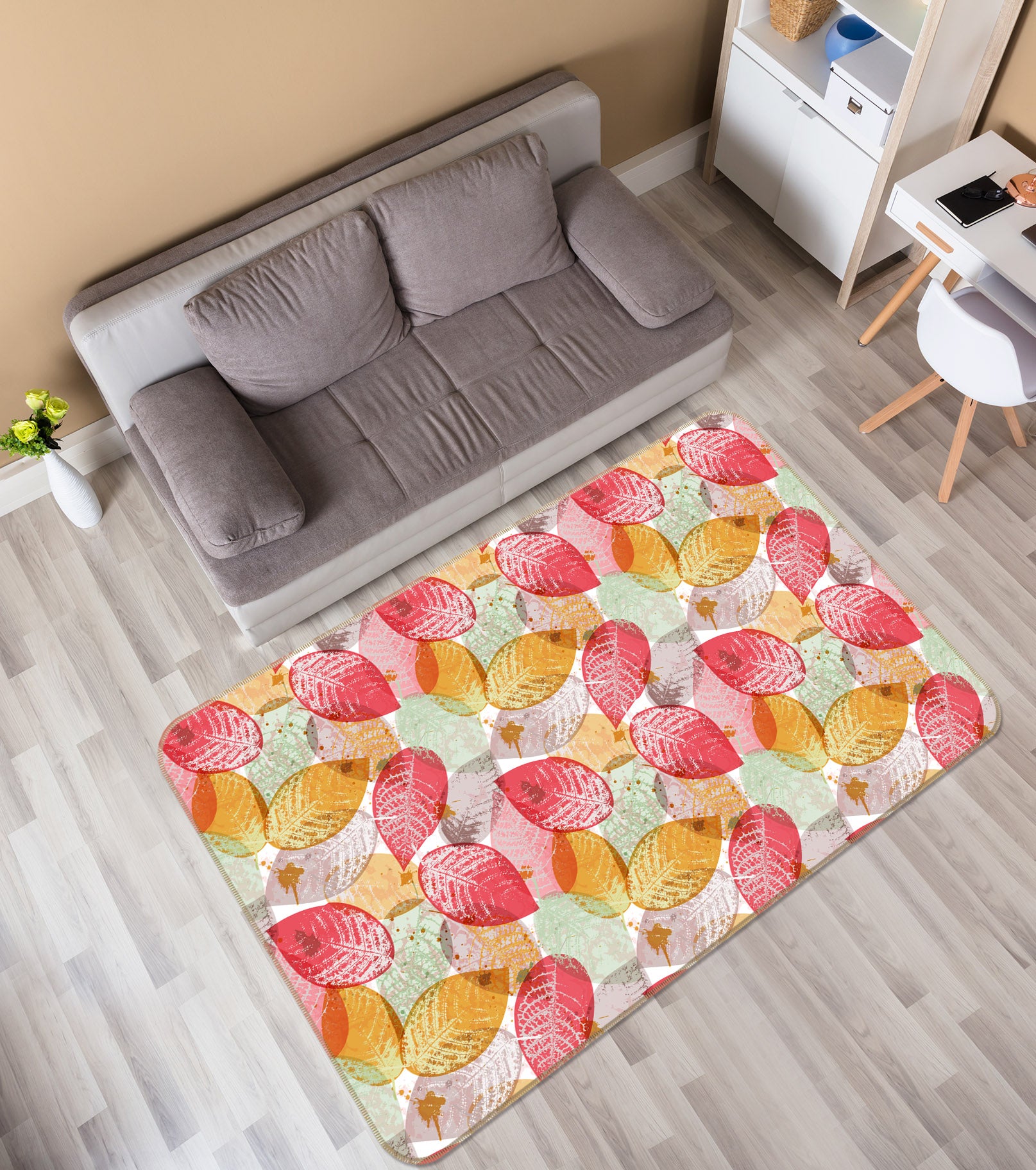 3D Red Yellow Leaves 34236 Non Slip Rug Mat