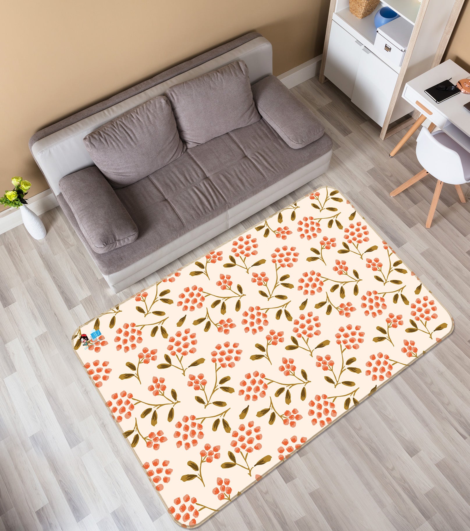 3D Red Polka Dot Flower Vine 10789 Kashmira Jayaprakash Rug Non Slip Rug Mat