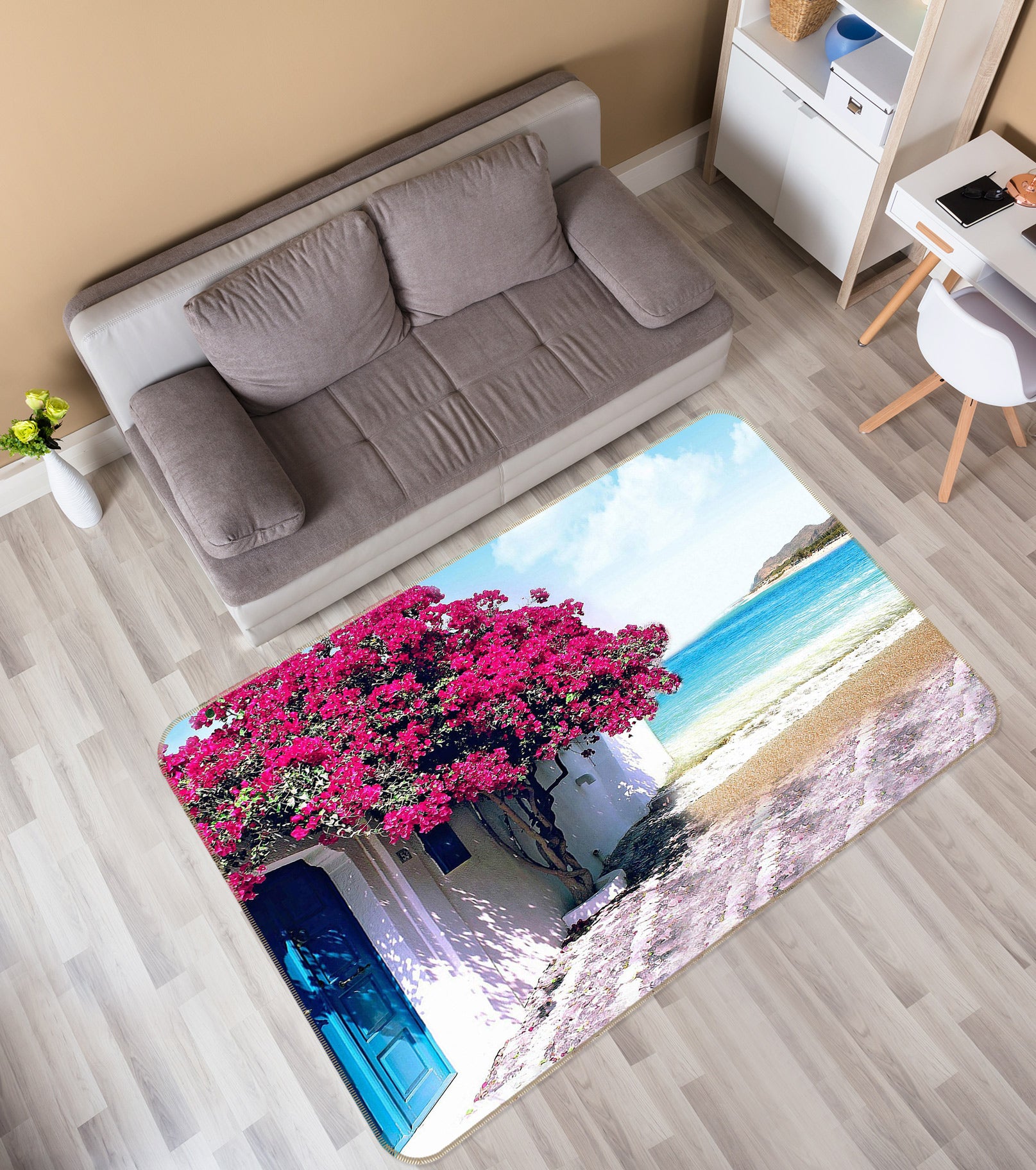3D Seaside Flower House 75172 Non Slip Rug Mat