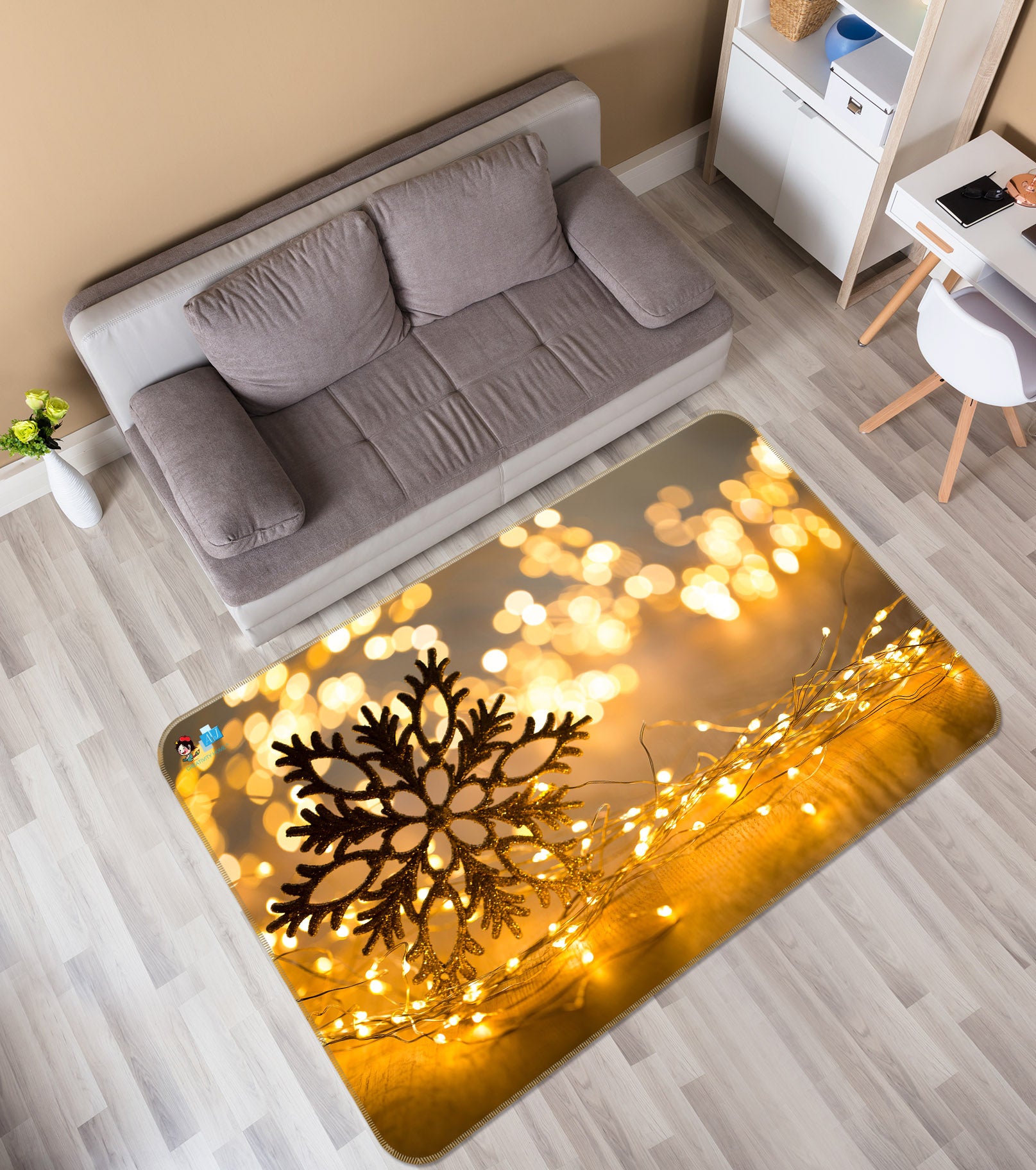 3D Snowflake Light 55052 Christmas Non Slip Rug Mat Xmas