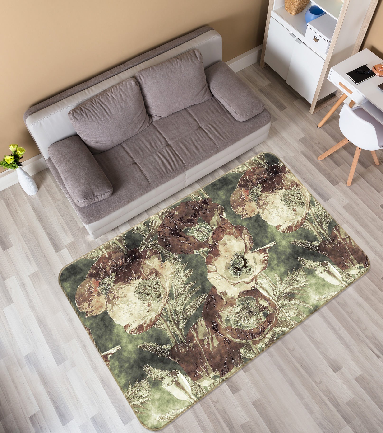 3D Flower Pattern 33032 Non Slip Rug Mat