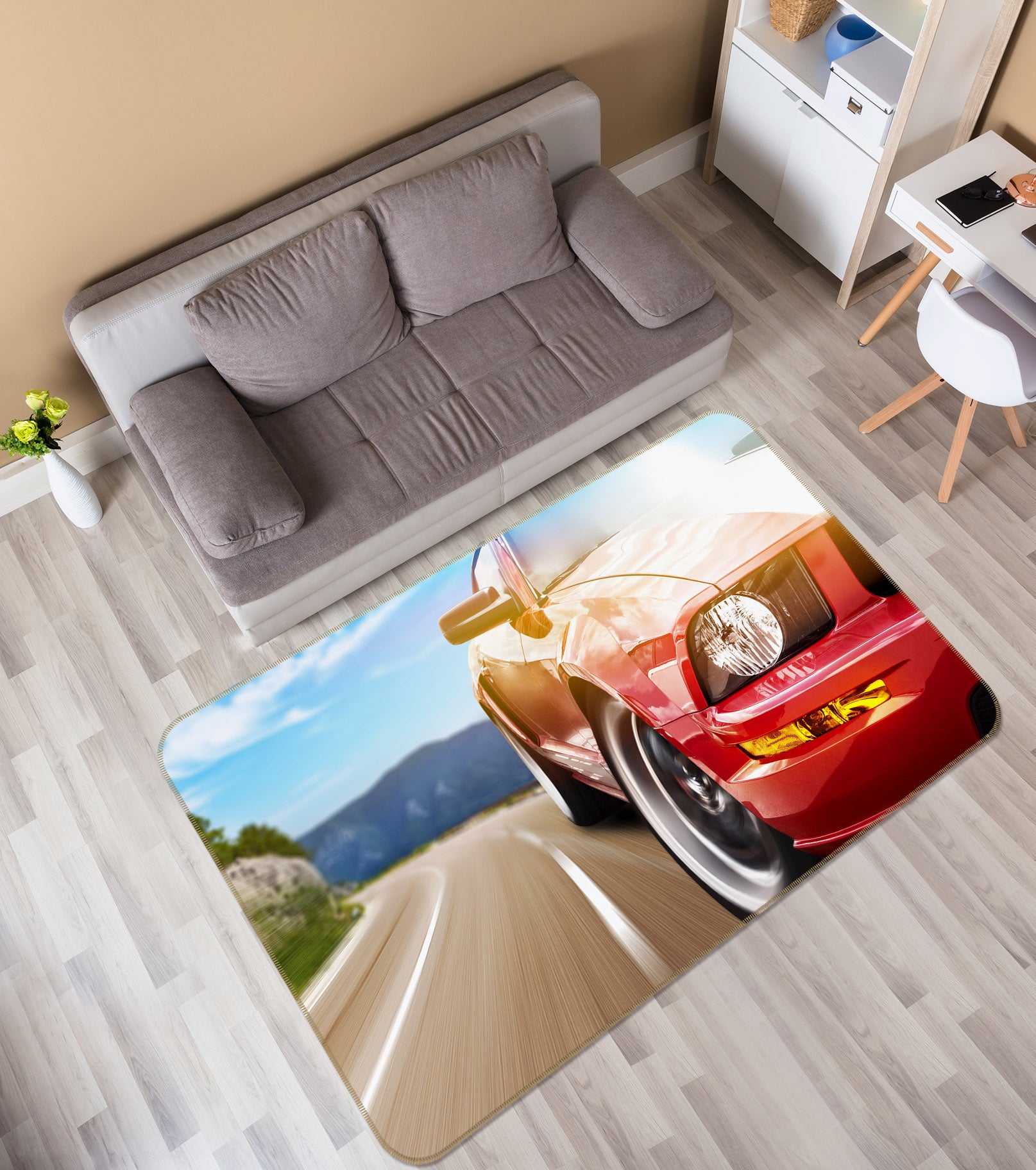 3D Driving Red Car 42107 Vehicle Non Slip Rug Mat