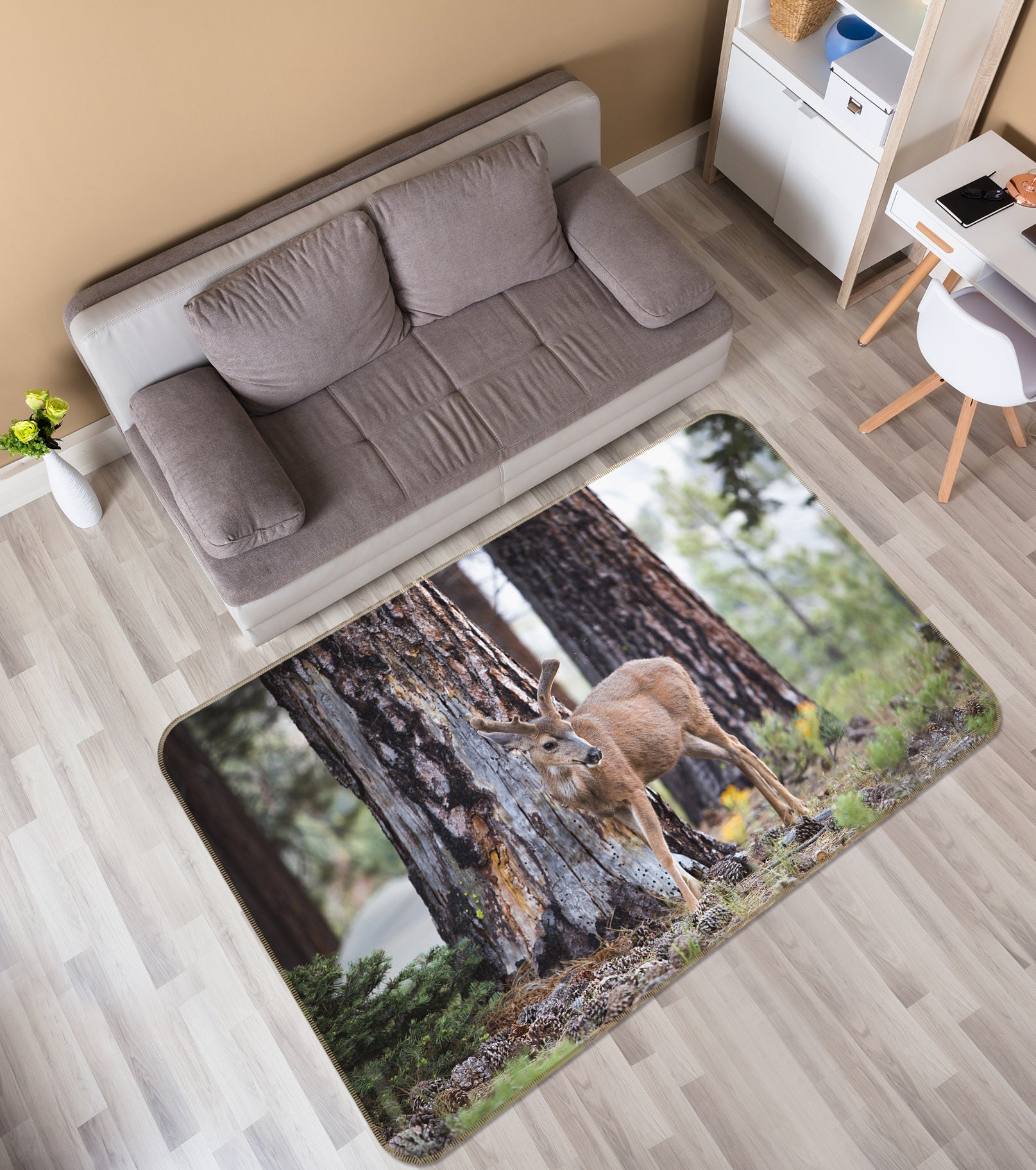 3D Trees Deer 35186 Non Slip Rug Mat