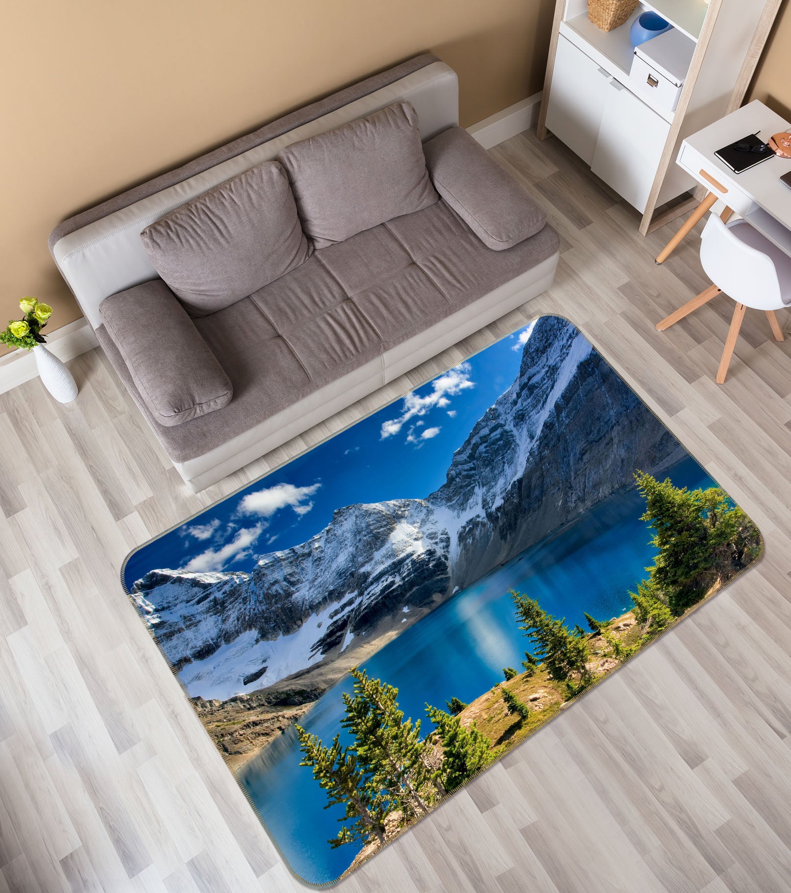 3D Snow Mountain Lake 35145 Non Slip Rug Mat