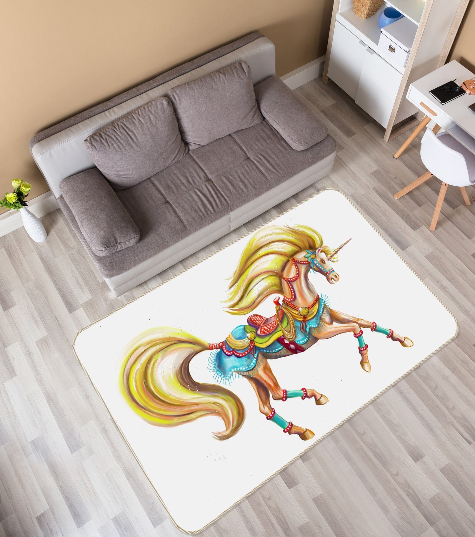 3D Golden Unicorn 3024 Rose Catherine Khan Rug Non Slip Rug Mat Mat AJ Creativity Home 
