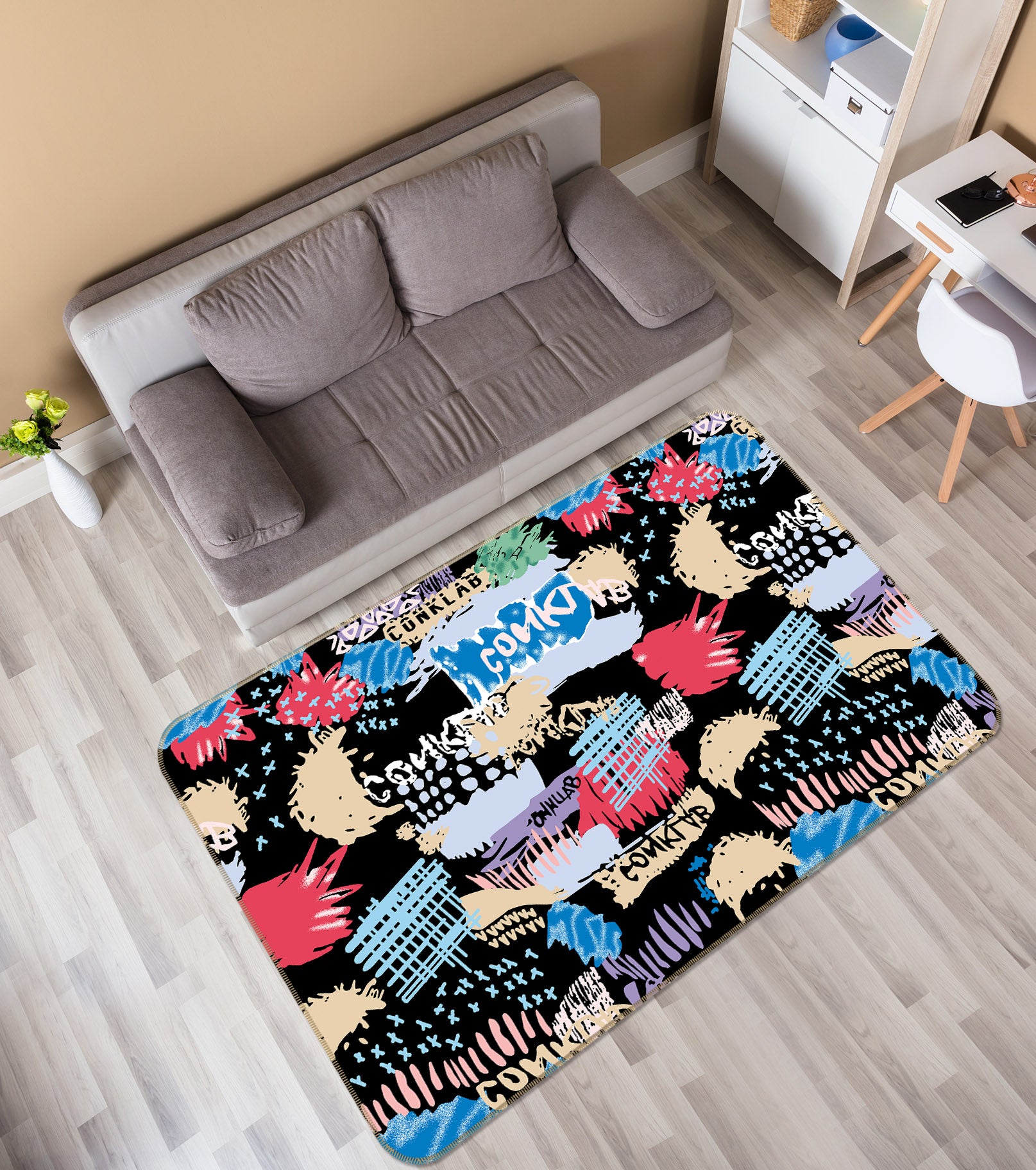 3D Color Square Pattern 29209 Non Slip Rug Mat