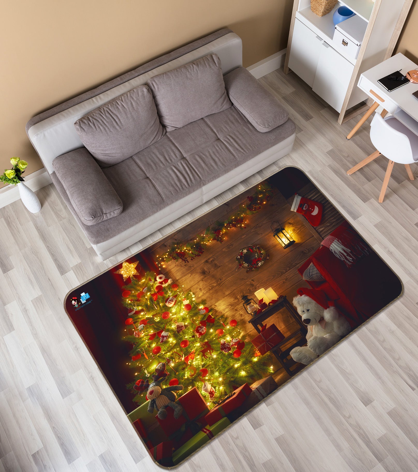 3D Tree Bear Doll 55075 Christmas Non Slip Rug Mat Xmas