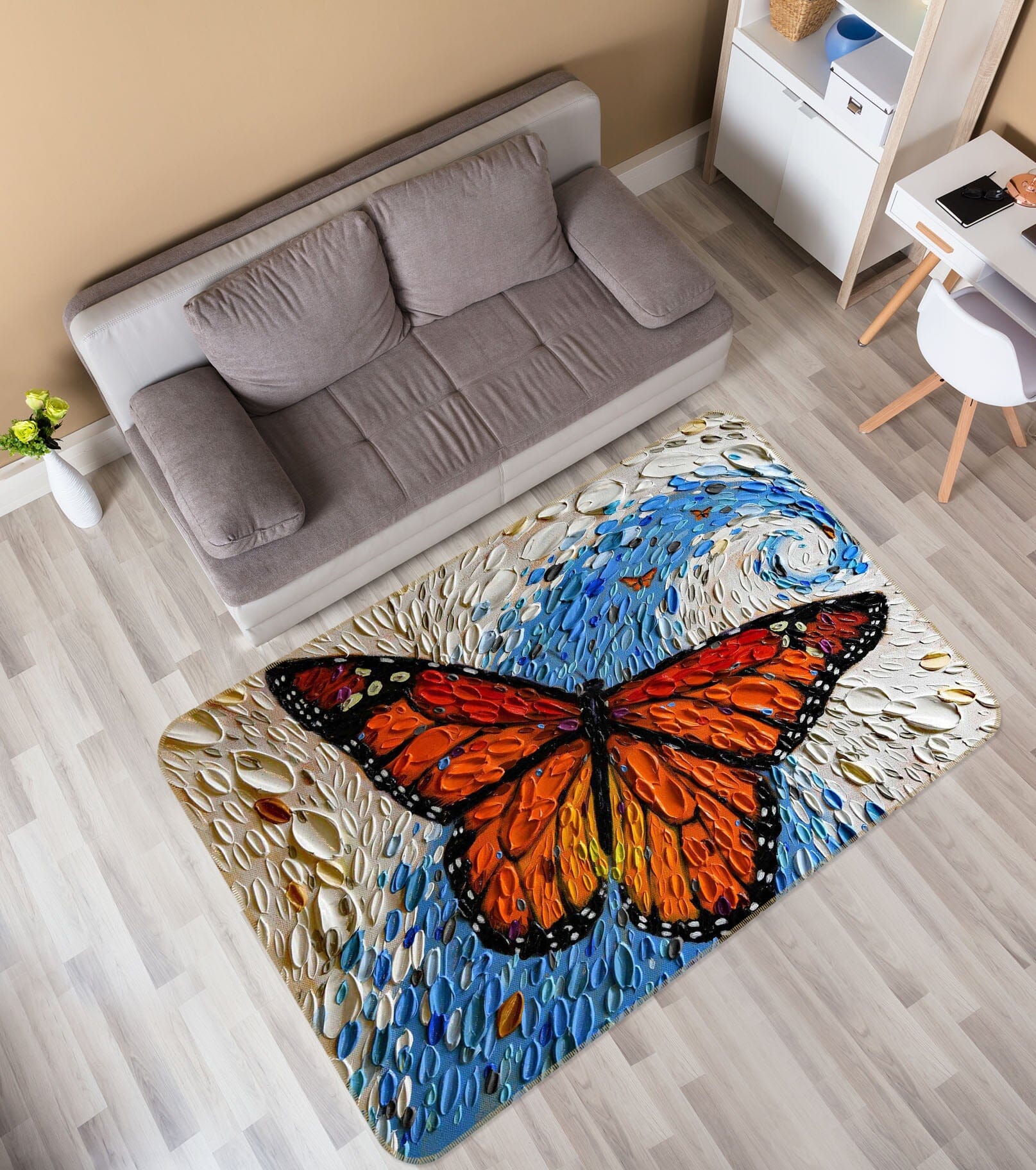 3D Shell Butterfly 1019 Dena Tollefson Rug Non Slip Rug Mat Mat AJ Creativity Home 