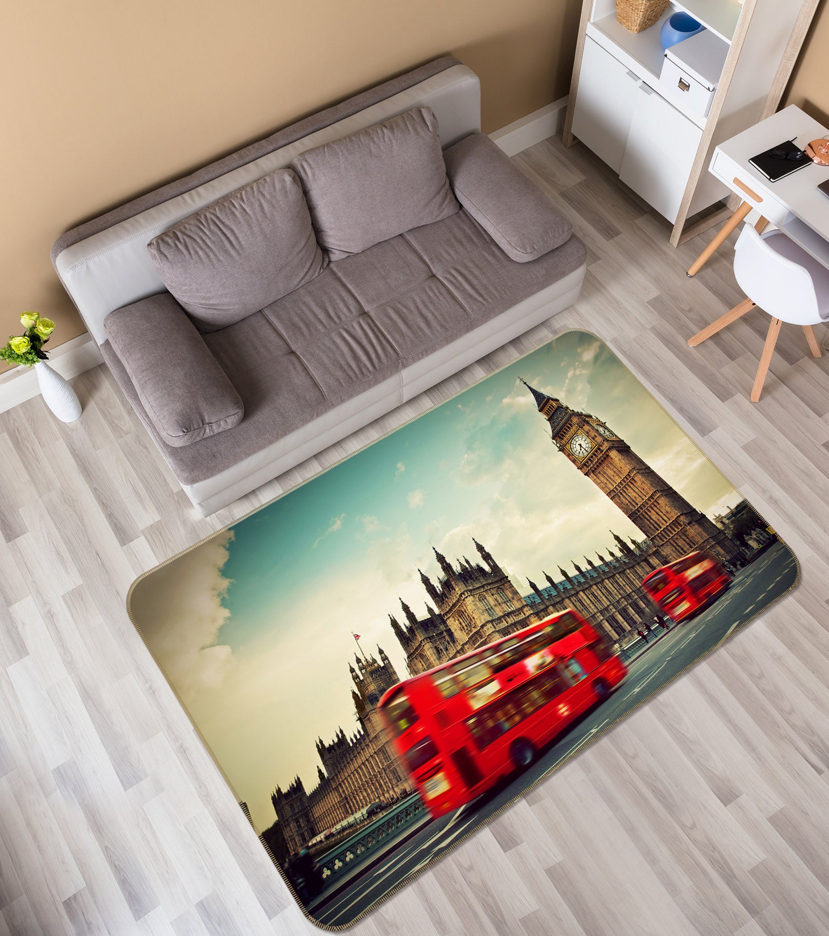3D Red Double Decker Building 42065 Vehicle Non Slip Rug Mat