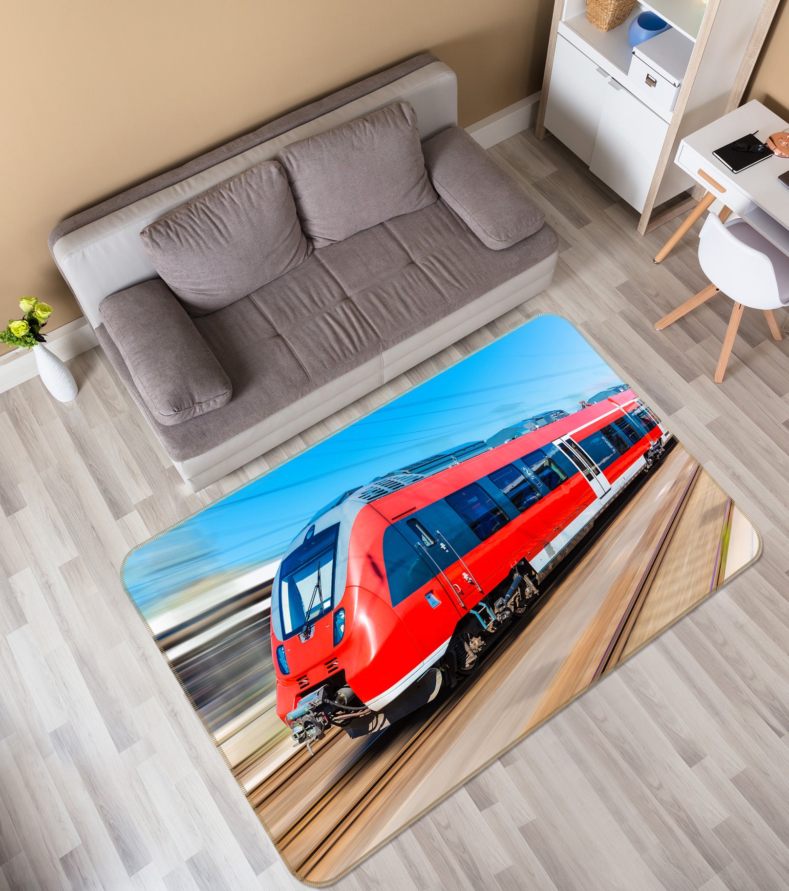 3D Red Train 68106 Vehicle Non Slip Rug Mat