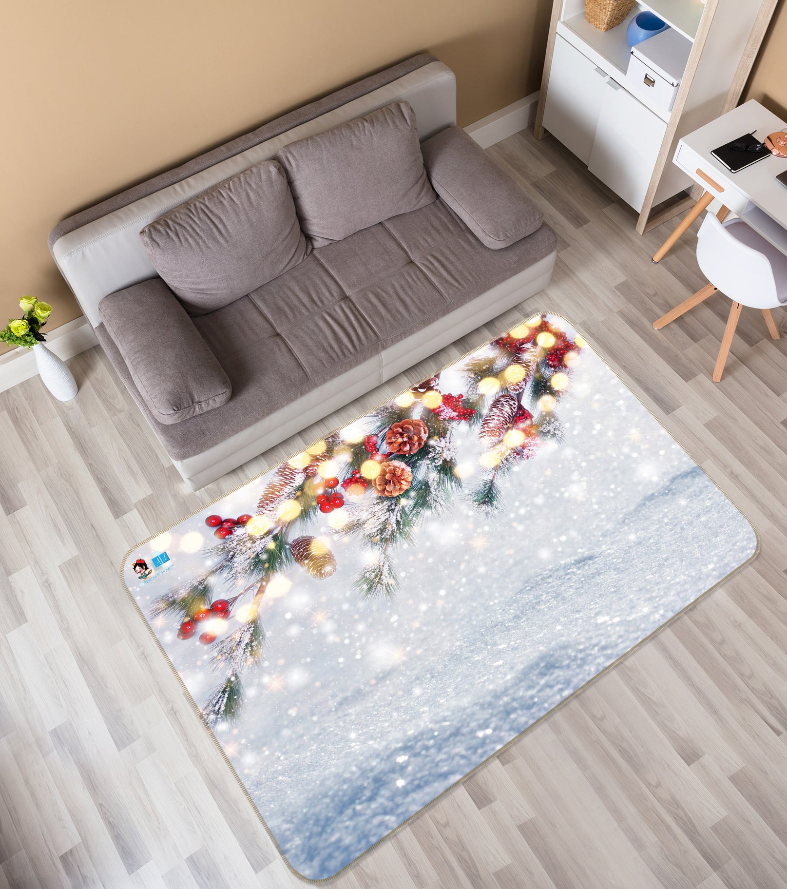 3D Snow Branches 55026 Christmas Non Slip Rug Mat Xmas