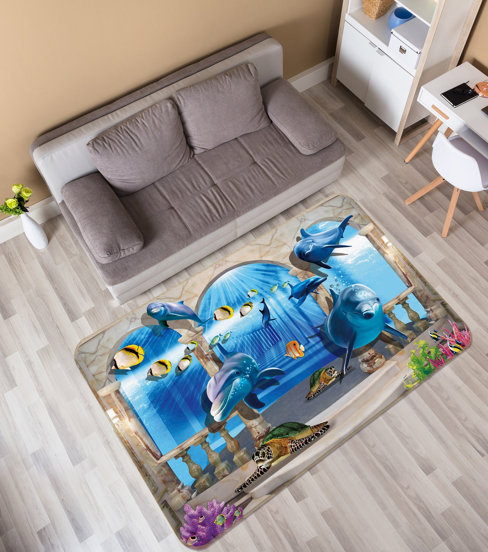 3D Dolphin Fish 35169 Non Slip Rug Mat