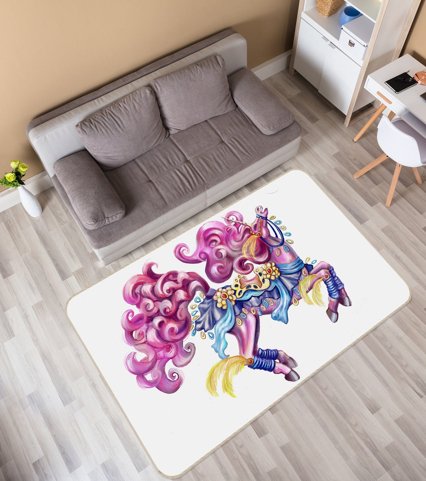 3D Curly Unicorn 3011 Rose Catherine Khan Rug Non Slip Rug Mat Mat AJ Creativity Home 