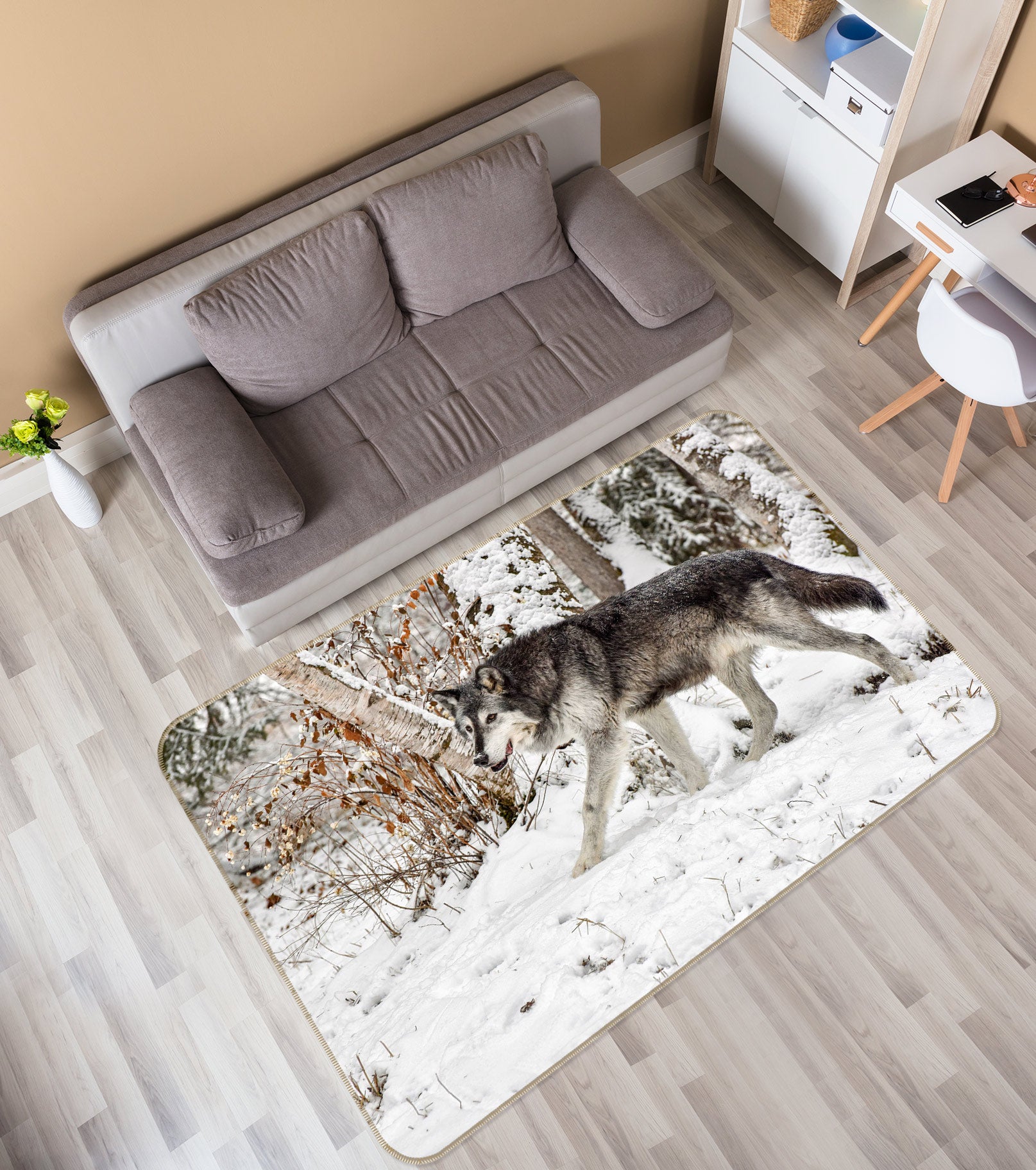 3D Snowfield Wolf 30005 Non Slip Rug Mat