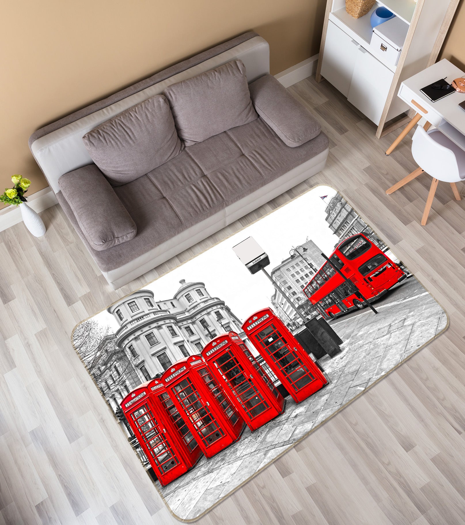 3D Red Phone Booth Bus 68067 Vehicle Non Slip Rug Mat