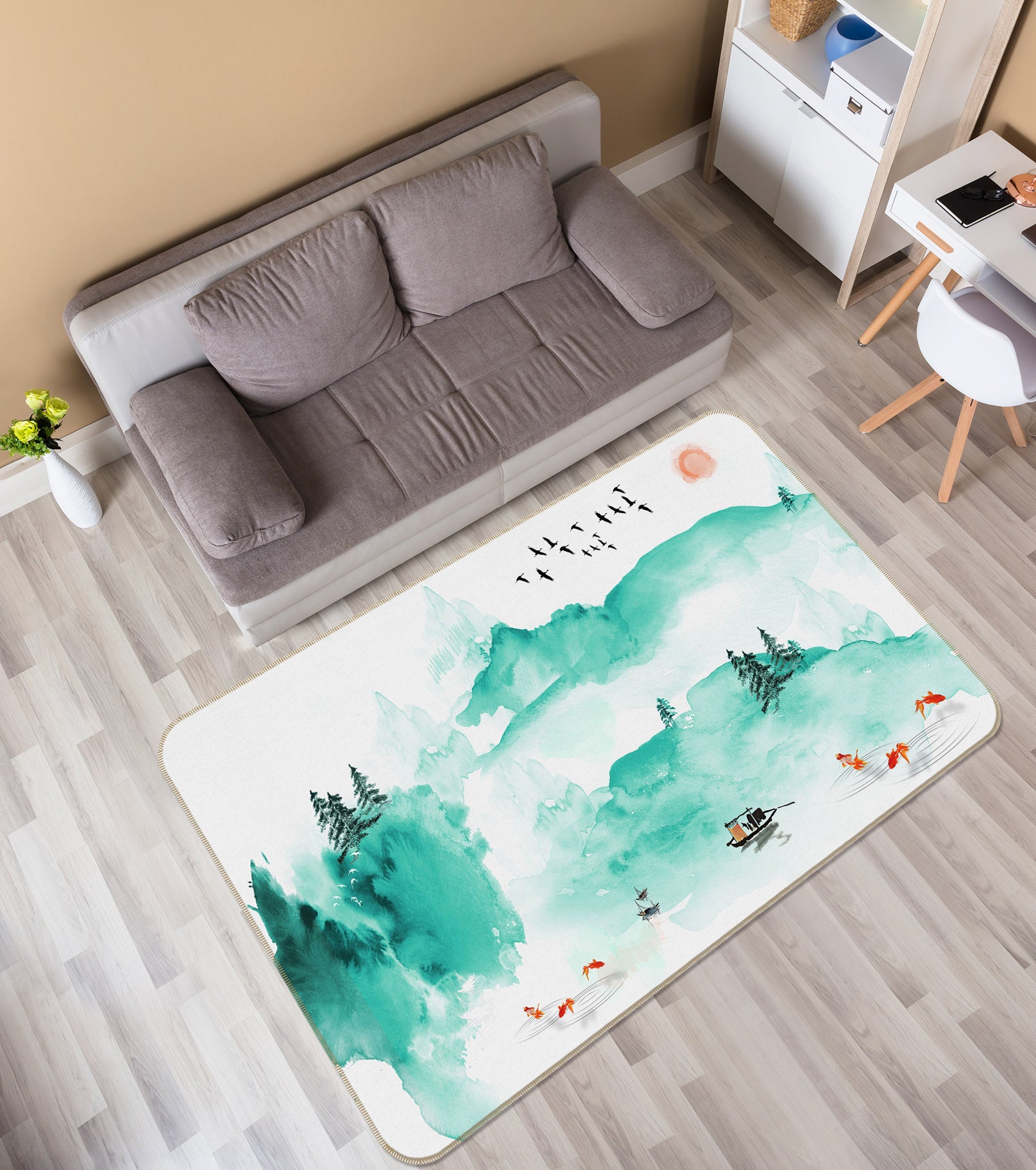 3D Ink Mountains 34029 Non Slip Rug Mat