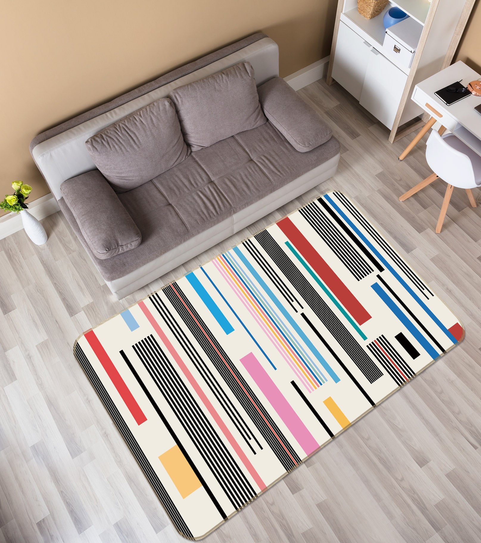 3D Color Vertical Bar 35021 Non Slip Rug Mat