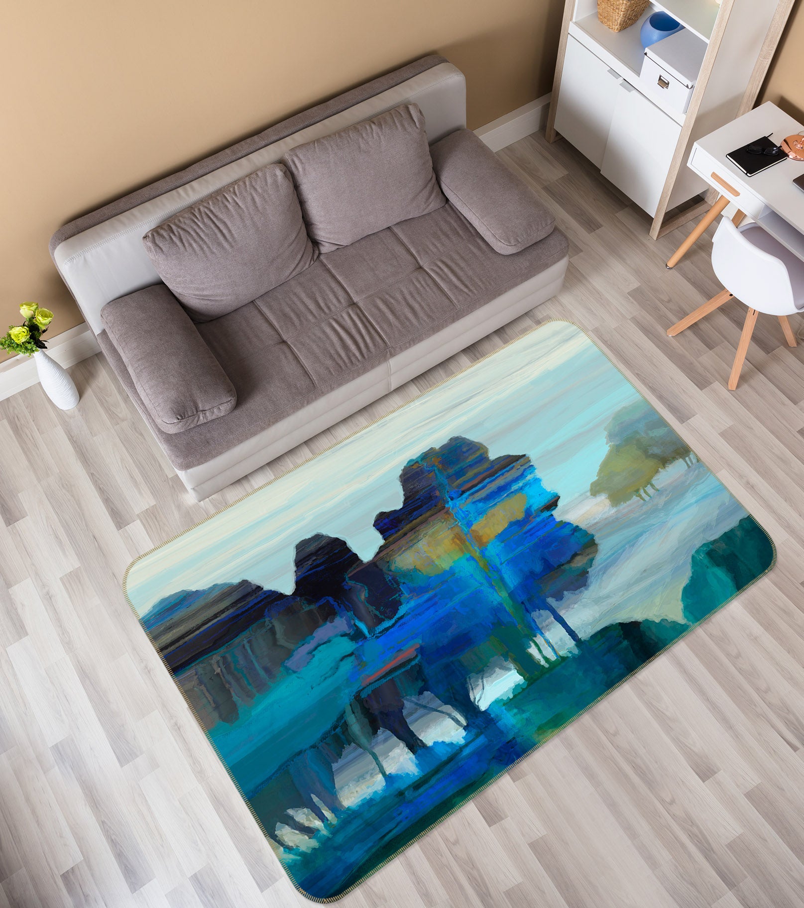 3D Blue Ink Trees Pattern 84028 Michael Tienhaara Rug Non Slip Rug Mat