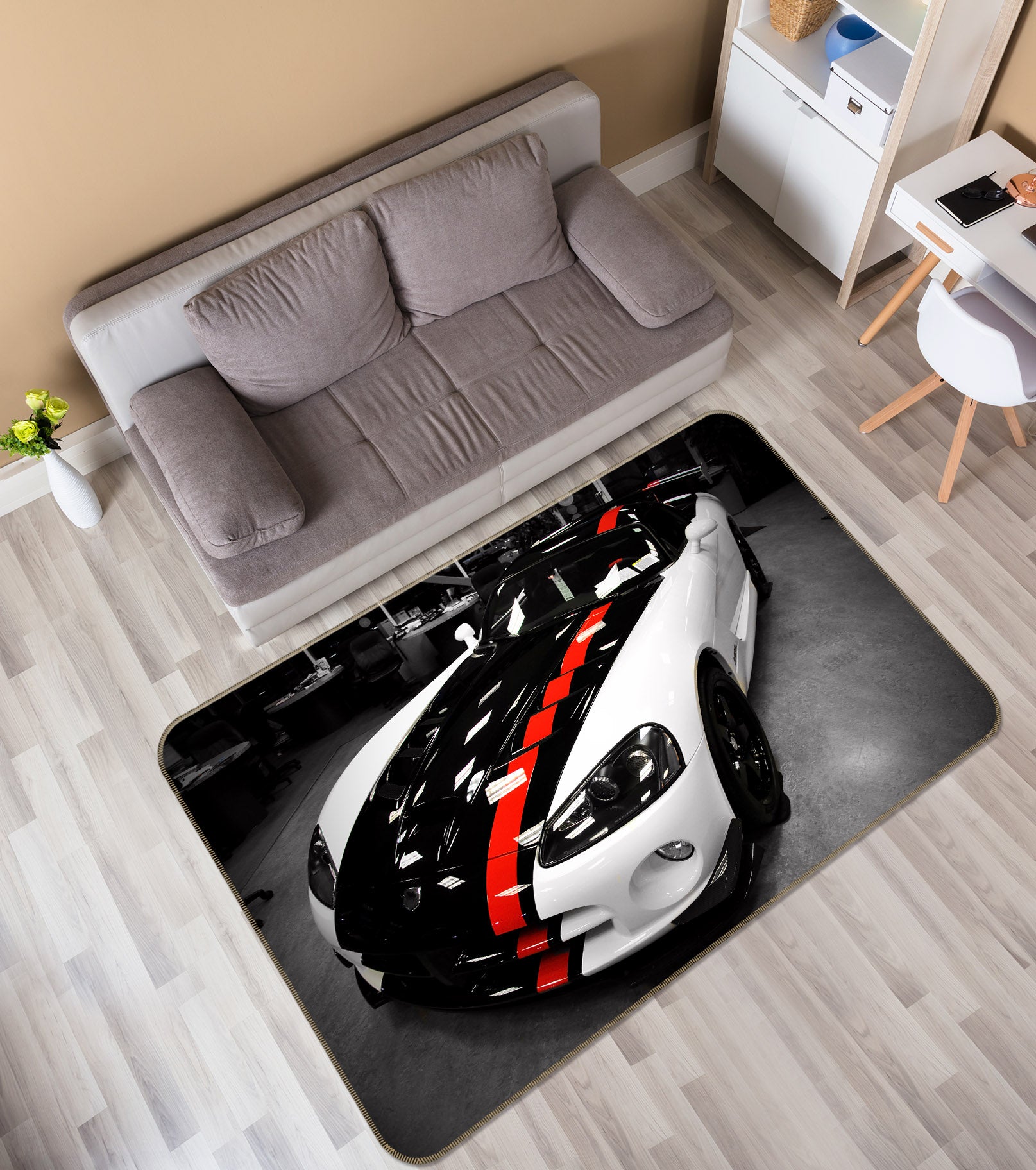 3D Red Black White Car 38220 Vehicle Non Slip Rug Mat