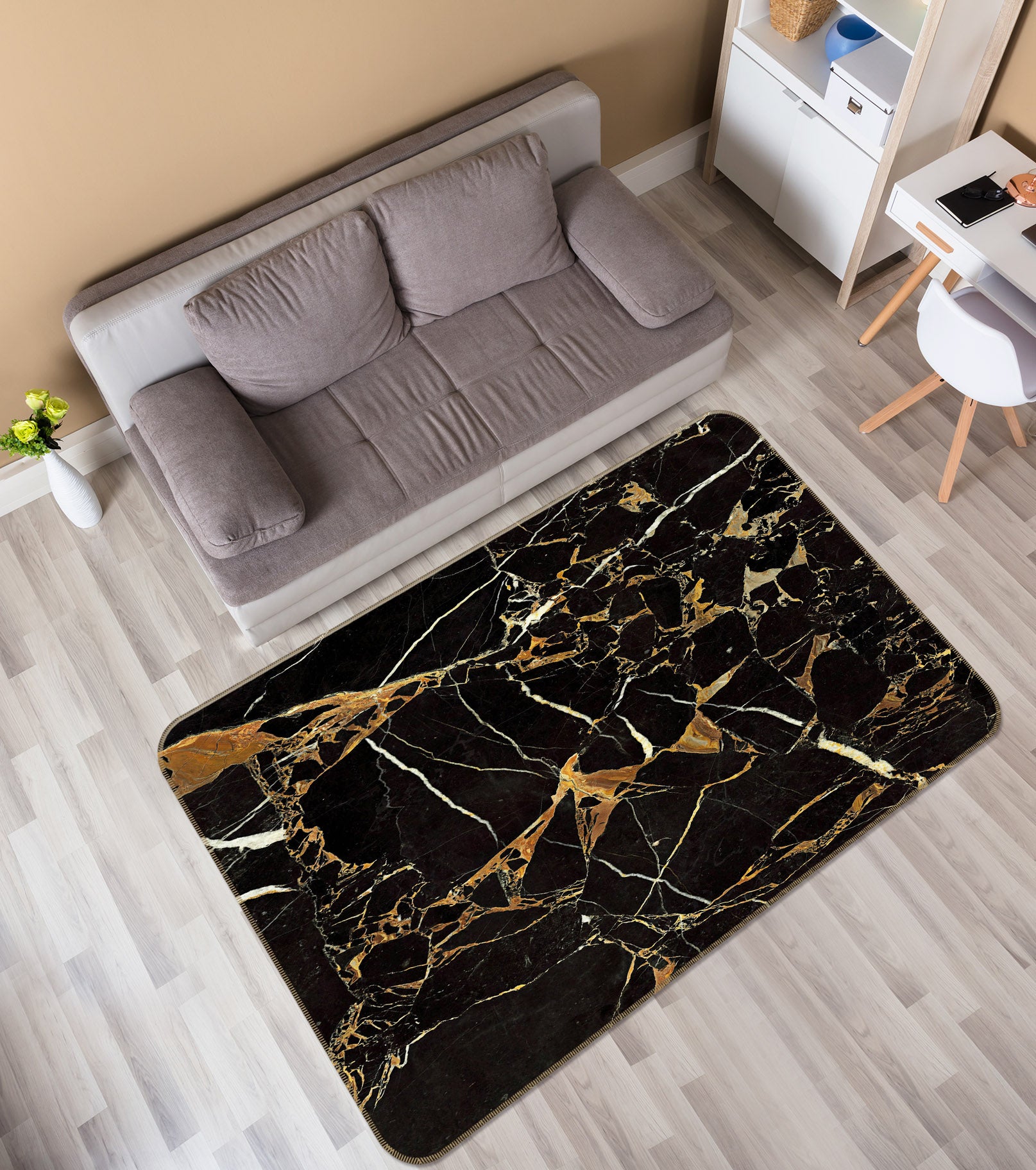 3D Black Marble 27131 Non Slip Rug Mat
