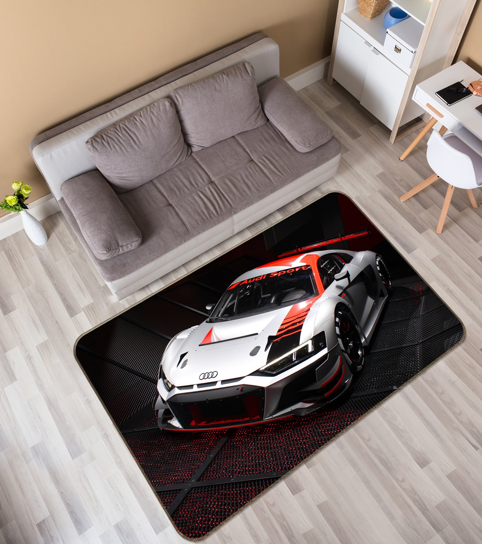 3D White Red Sports Car 42010 Vehicle Non Slip Rug Mat