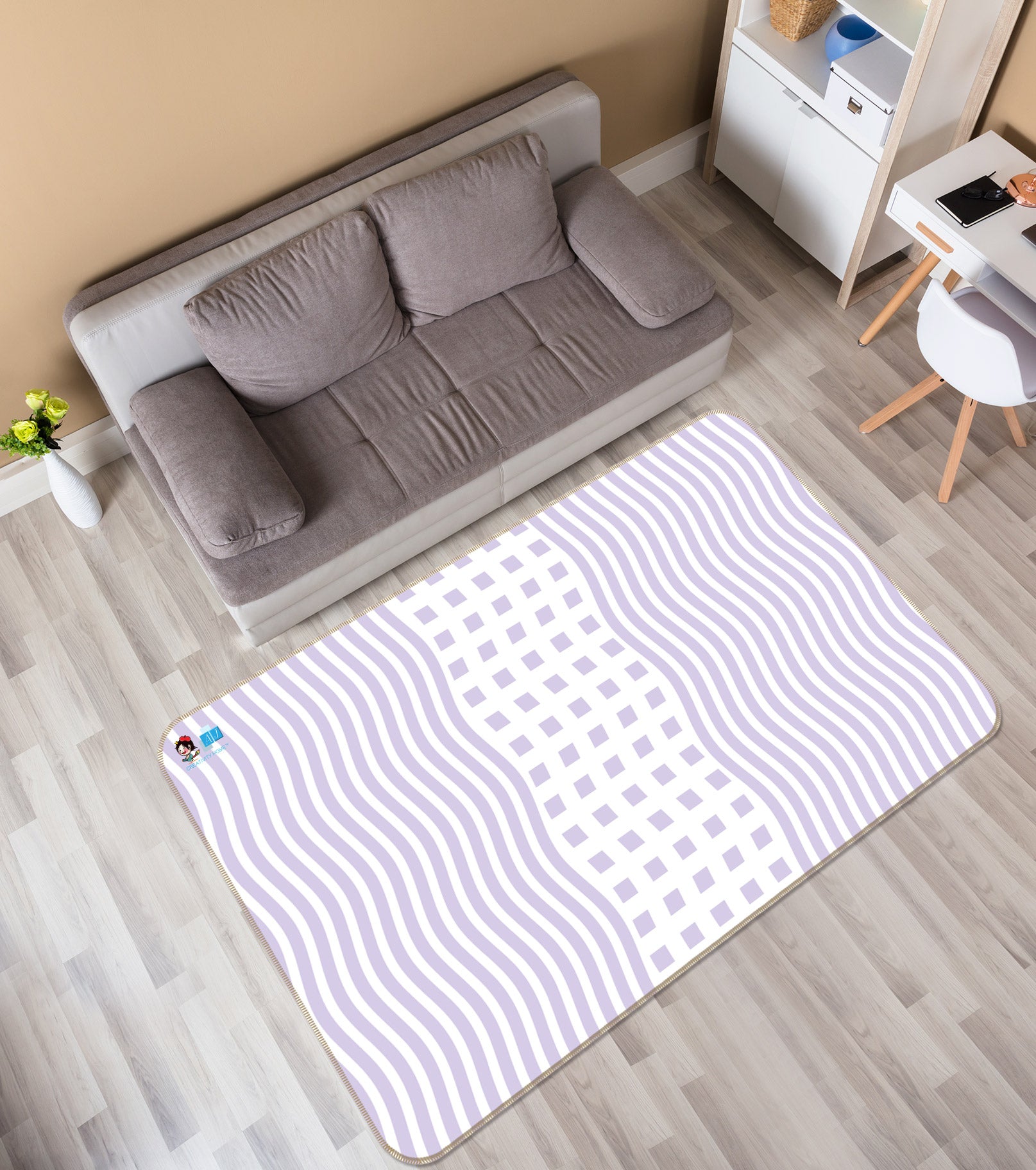 3D Purple Ripple Dots 9884 Kasumi Loffler Rug Non Slip Rug Mat