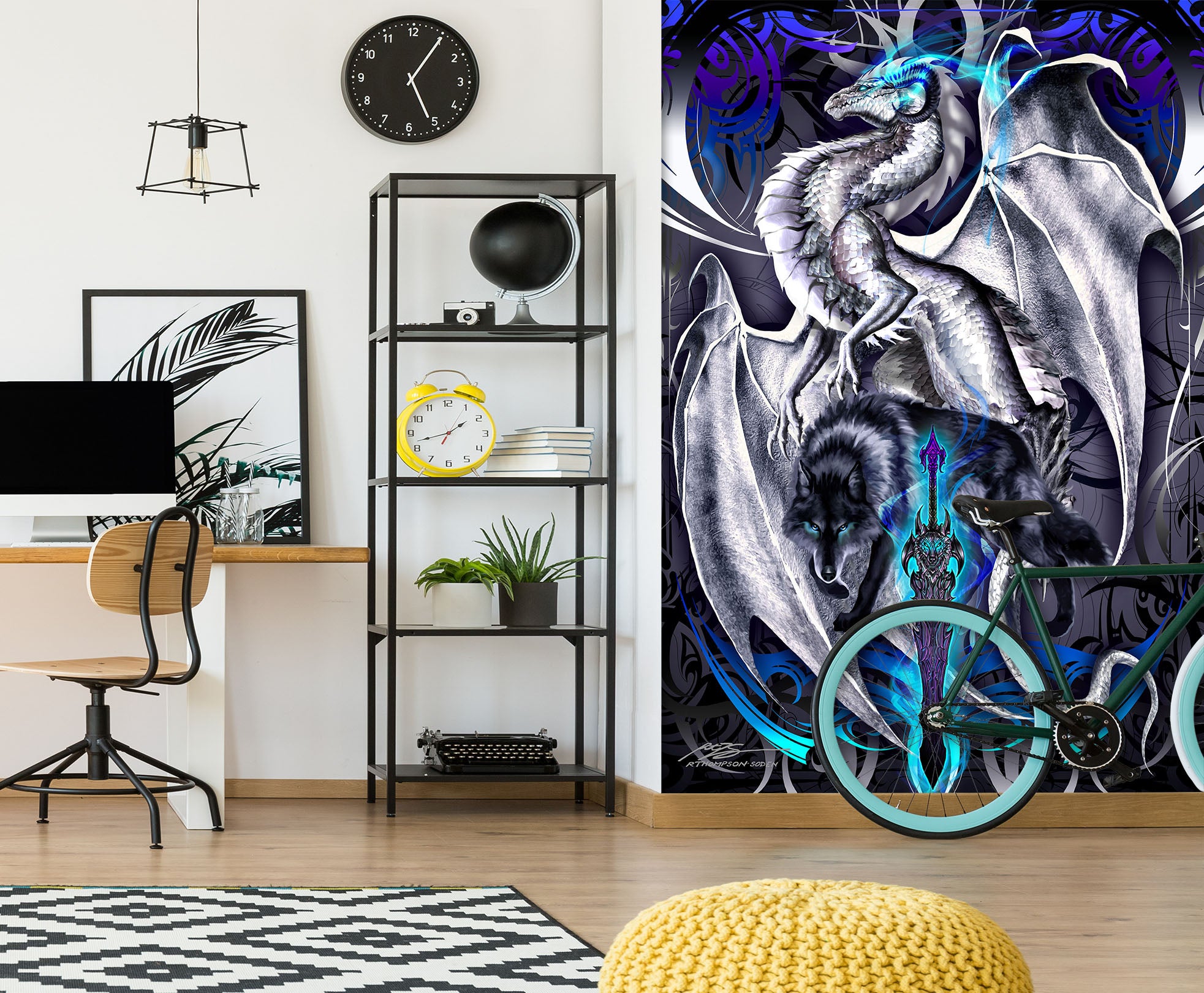 3D Gray Dragon 8134 Ruth Thompson Wall Mural Wall Murals