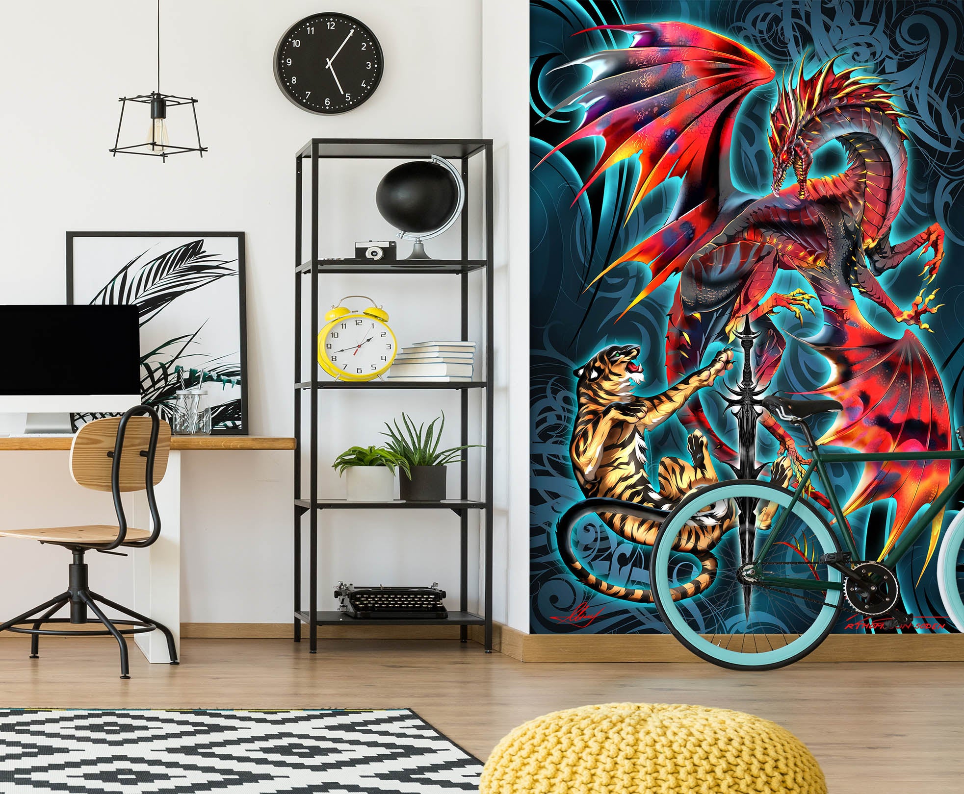 3D Dragon Tiger 8137 Ruth Thompson Wall Mural Wall Murals