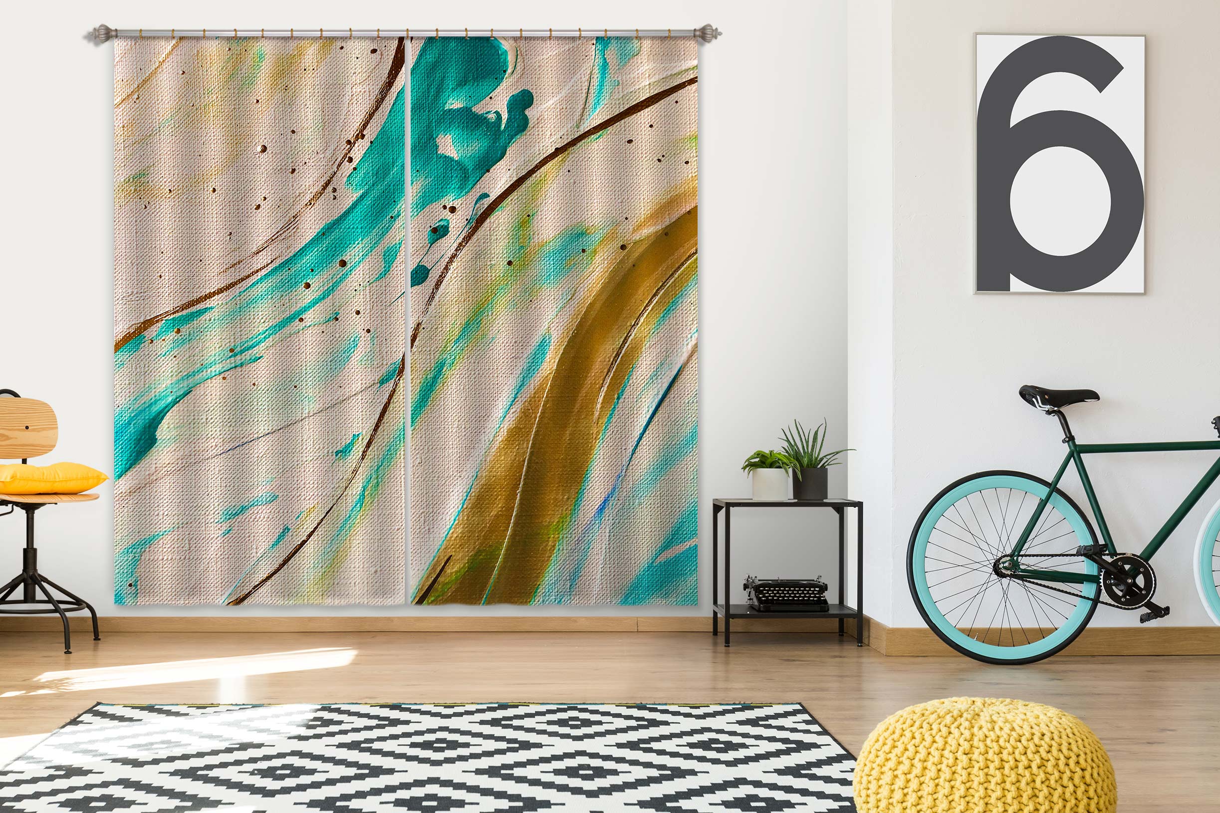 3D Blue Watercolor 338 Skromova Marina Curtain Curtains Drapes