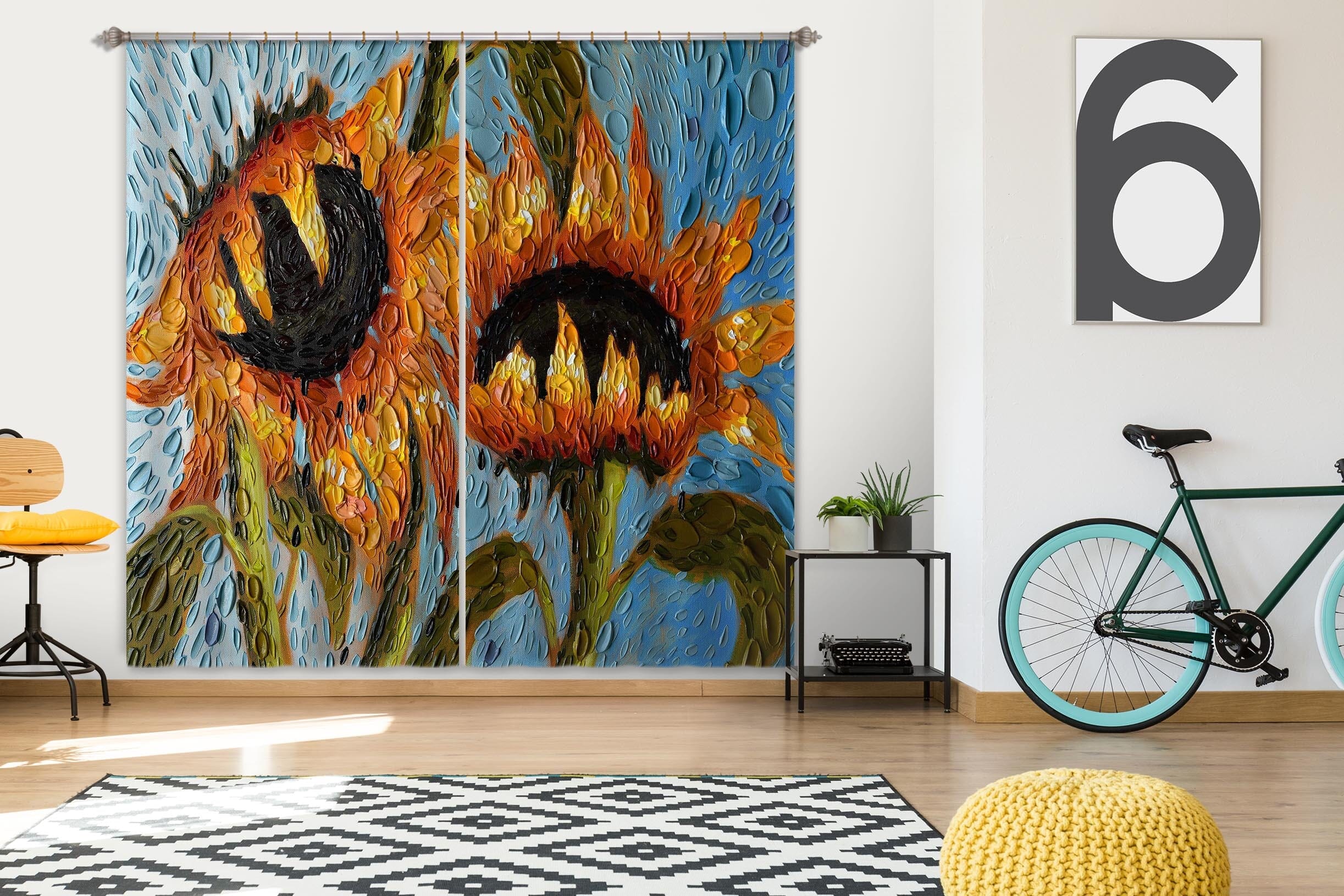 3D Serenity Sunflowers 058 Dena Tollefson Curtain Curtains Drapes Curtains AJ Creativity Home 