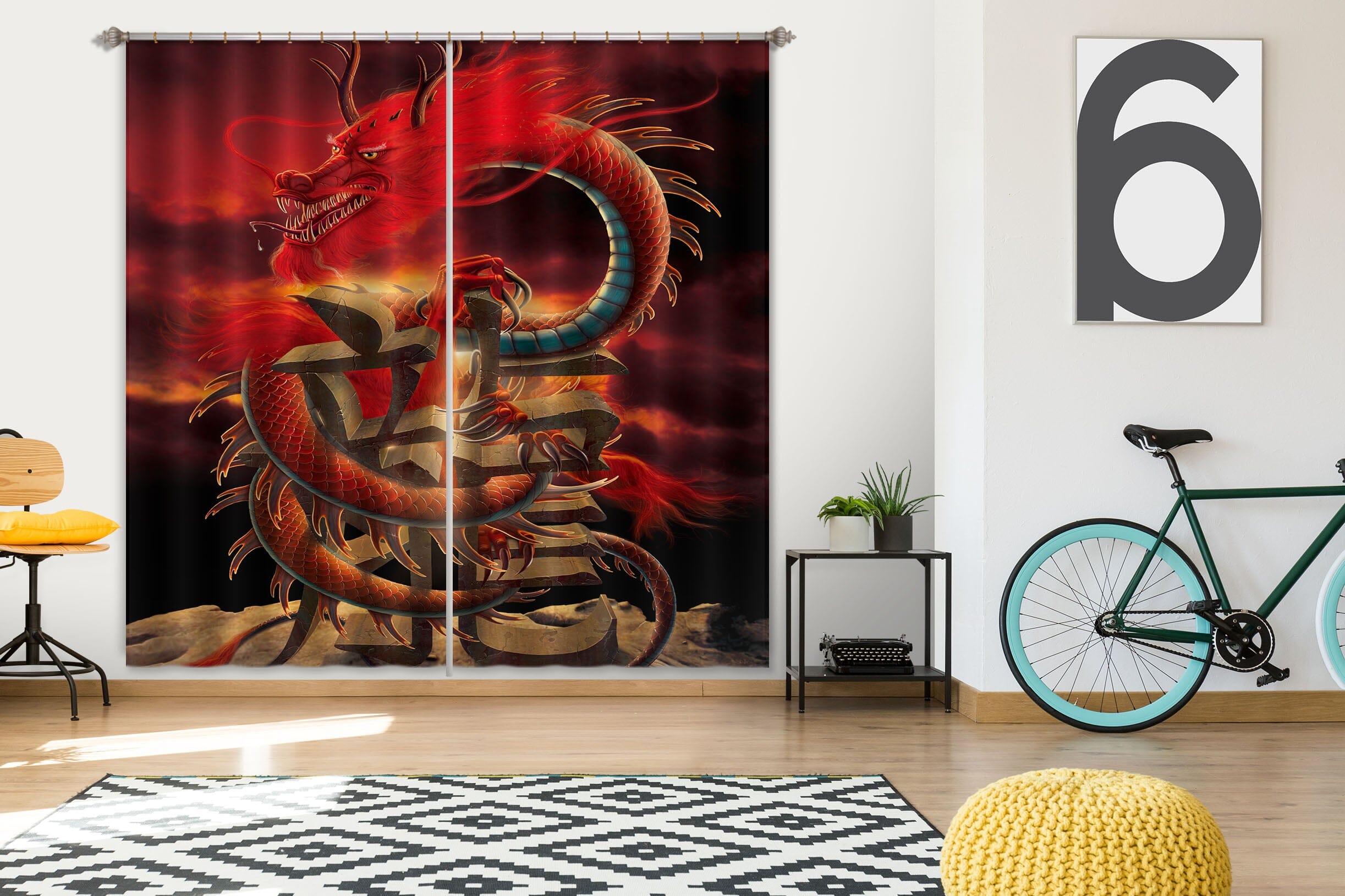 3D Chinese Dragon Def 022 Vincent Hie Curtain Curtains Drapes Curtains AJ Creativity Home 