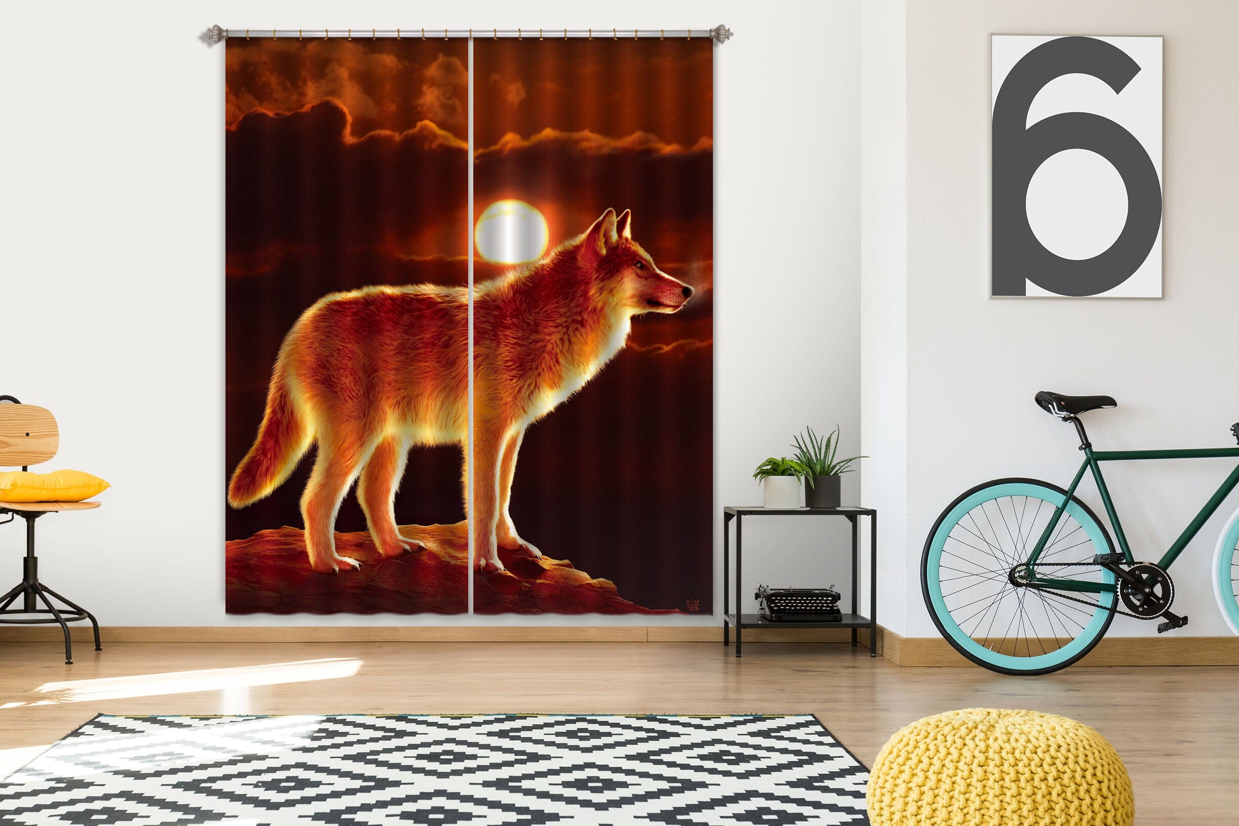 3D Sunset Wolf 076 Vincent Hie Curtain Curtains Drapes Curtains AJ Creativity Home 