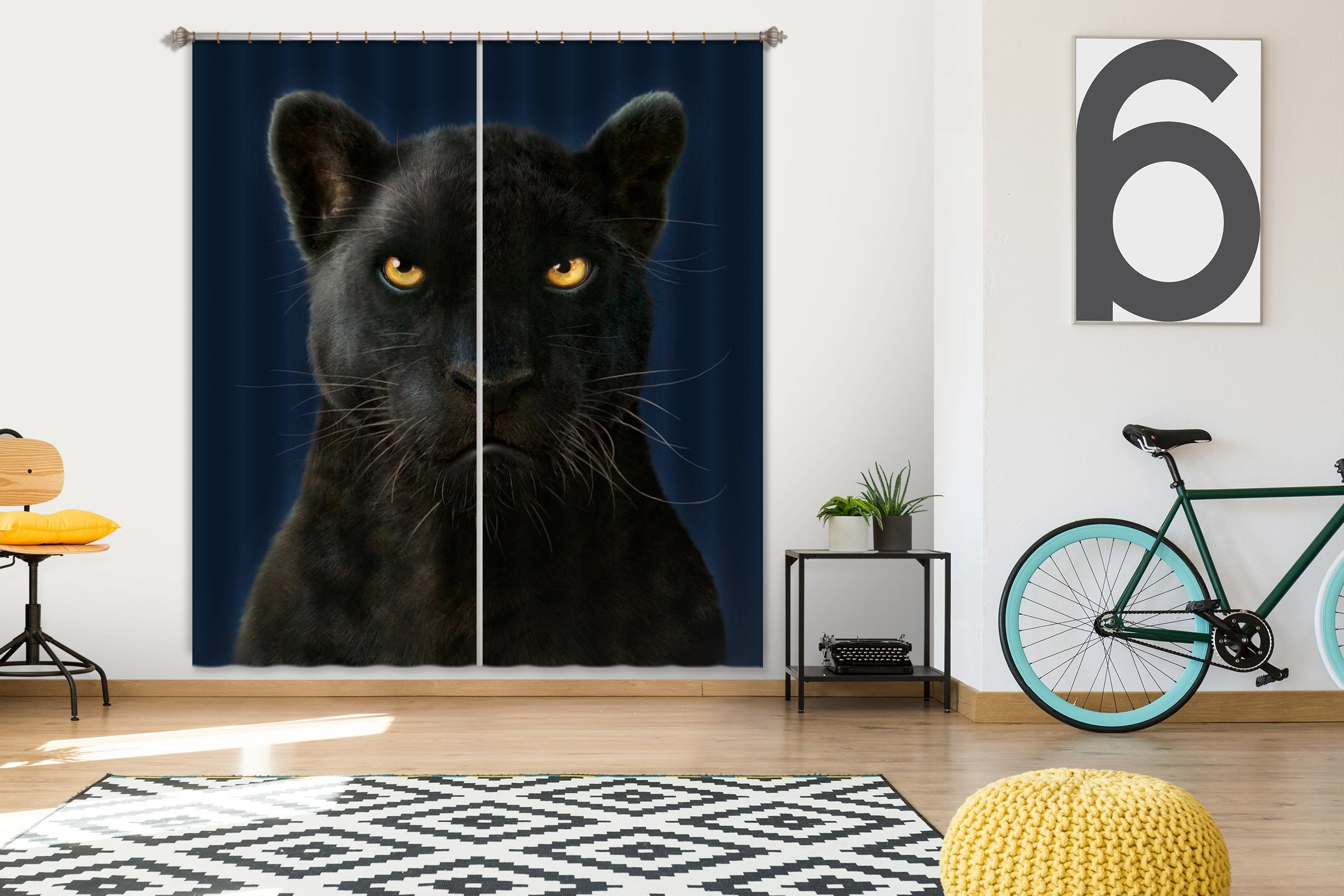 3D Black Panther Portrait 012 Vincent Hie Curtain Curtains Drapes Curtains AJ Creativity Home 