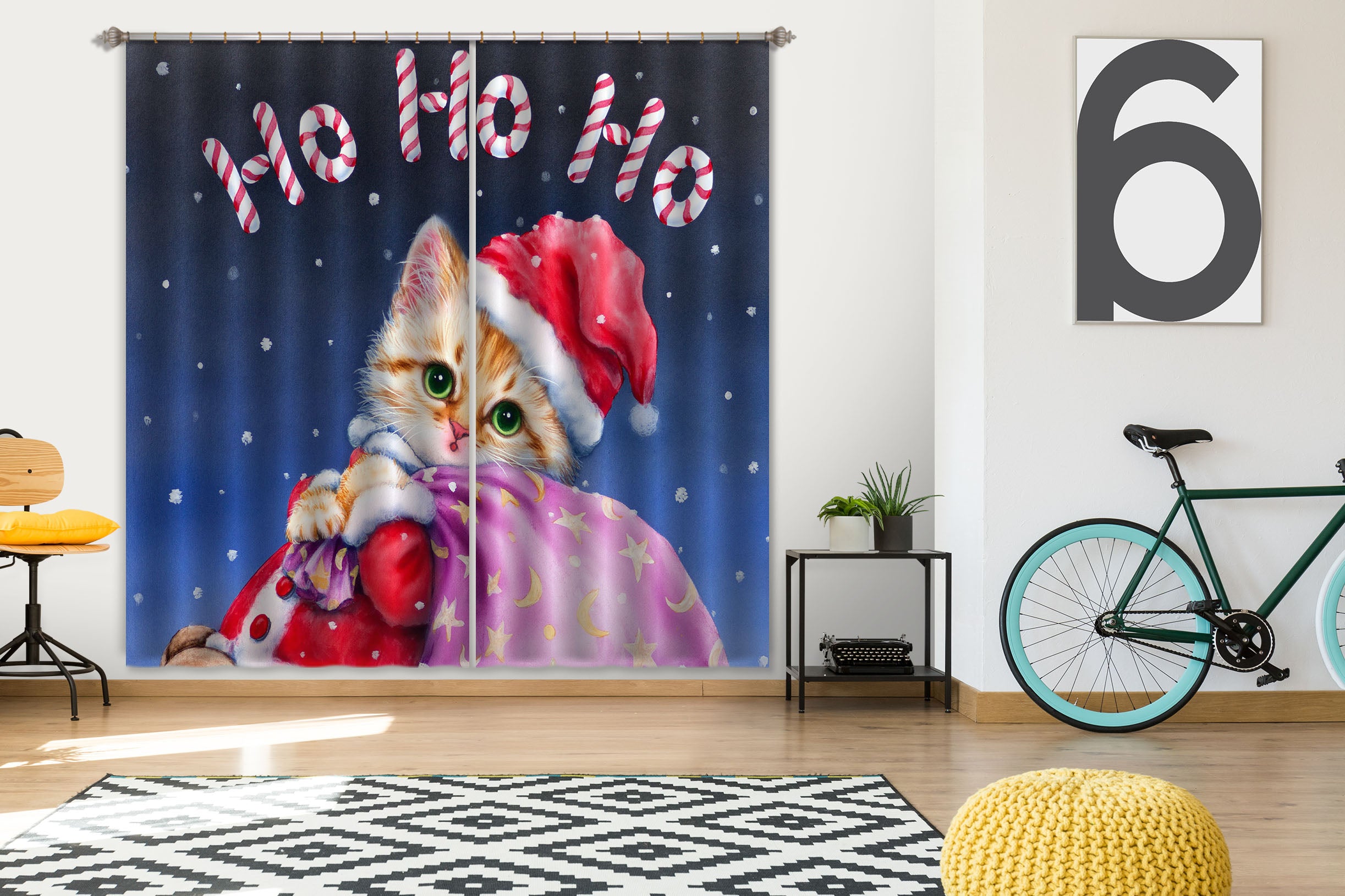 3D Christmas Cat 9040 Kayomi Harai Curtain Curtains Drapes